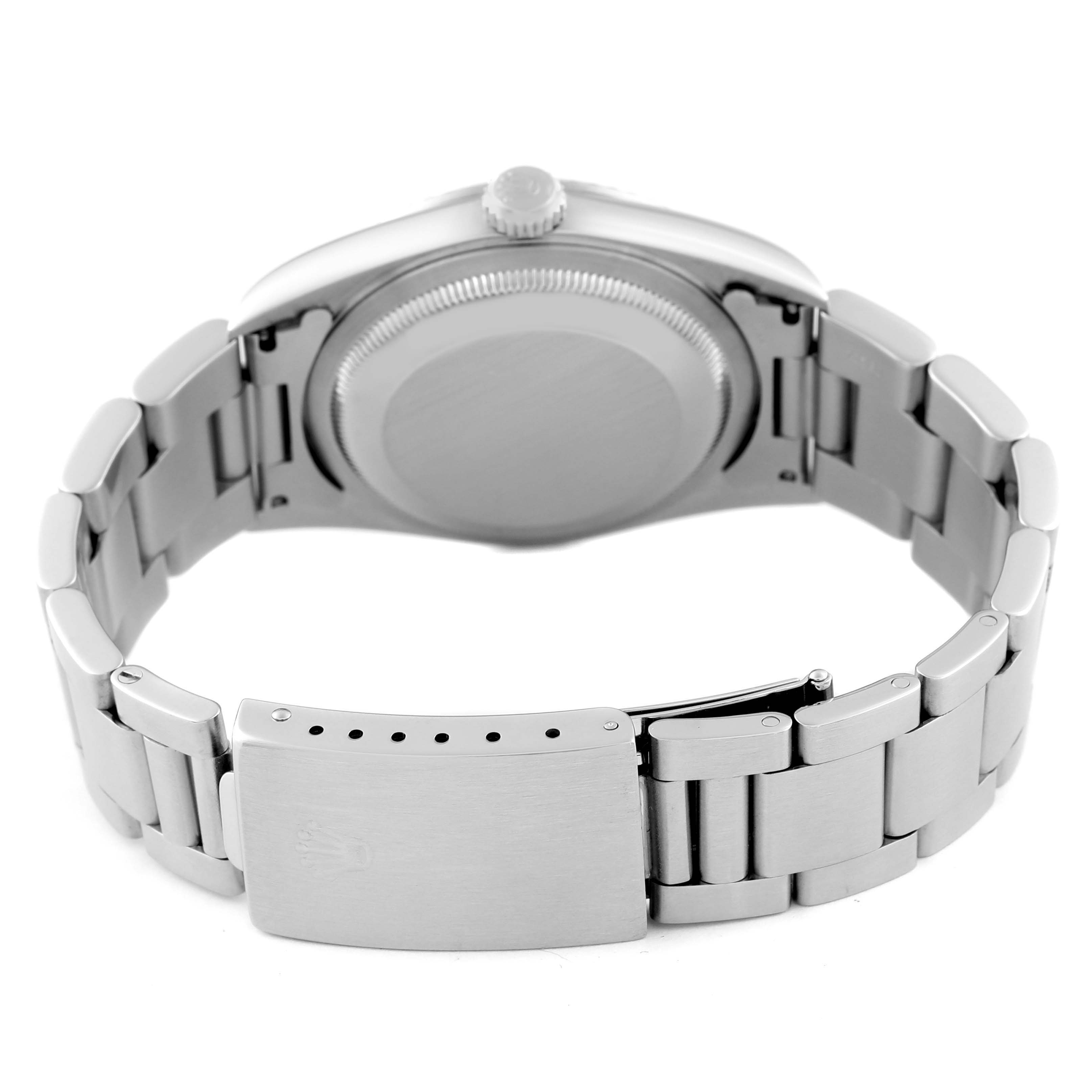 The image shows the back and bracelet clasp of a Rolex Datejust 16234 Men's Stainless Steel Silver Dial 16234 Men's Stainless Steel Silver Dial watch from a rear angle.