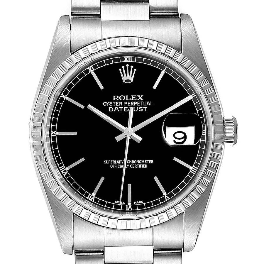 Rolex Datejust 36mm Black Dial Oyster Bracelet Steel Mens Watch 16220 Box Papers SwissWatchExpo