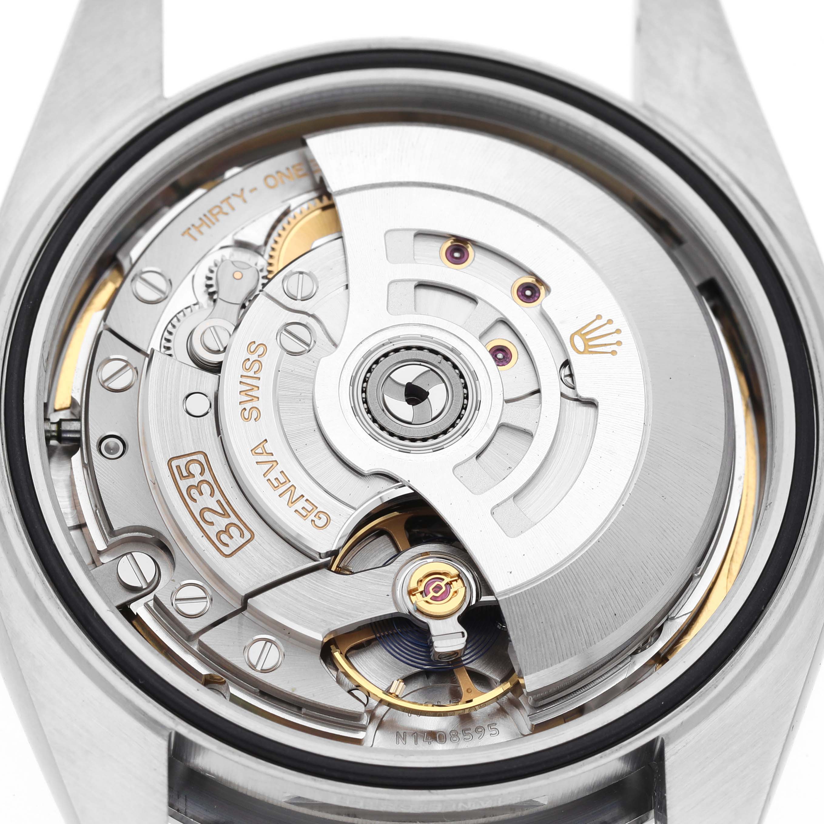 This image shows the movement mechanism of the Rolex Datejust 41 126300 Men's Stainless Steel Green Dial 126300 Men's Stainless Steel Green Dial from a rear angle.