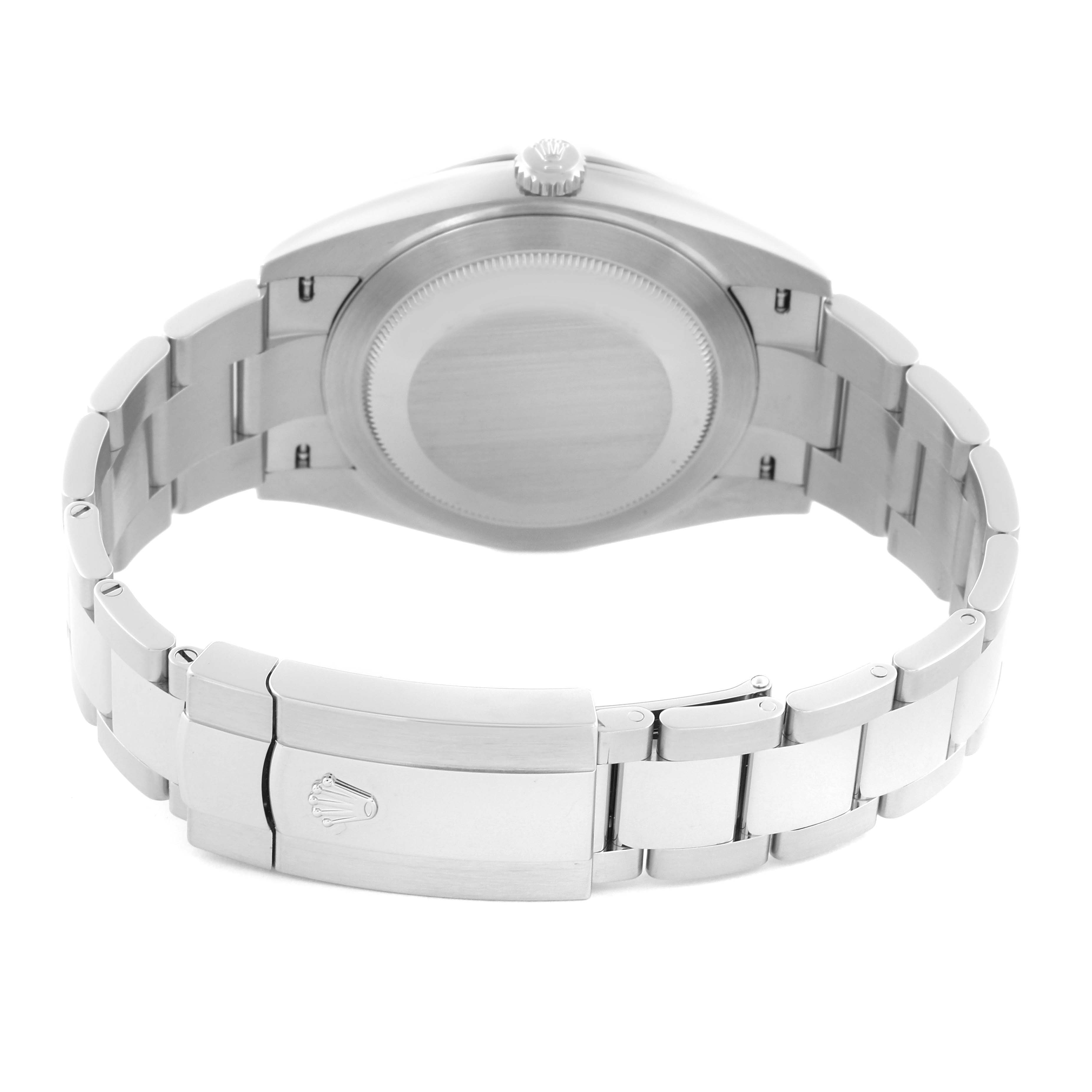 The image shows the back and clasp of a Rolex Datejust 41 126300 Men's Stainless Steel Green Dial 126300 Men's Stainless Steel Green Dial watch, highlighting the bracelet and case back.