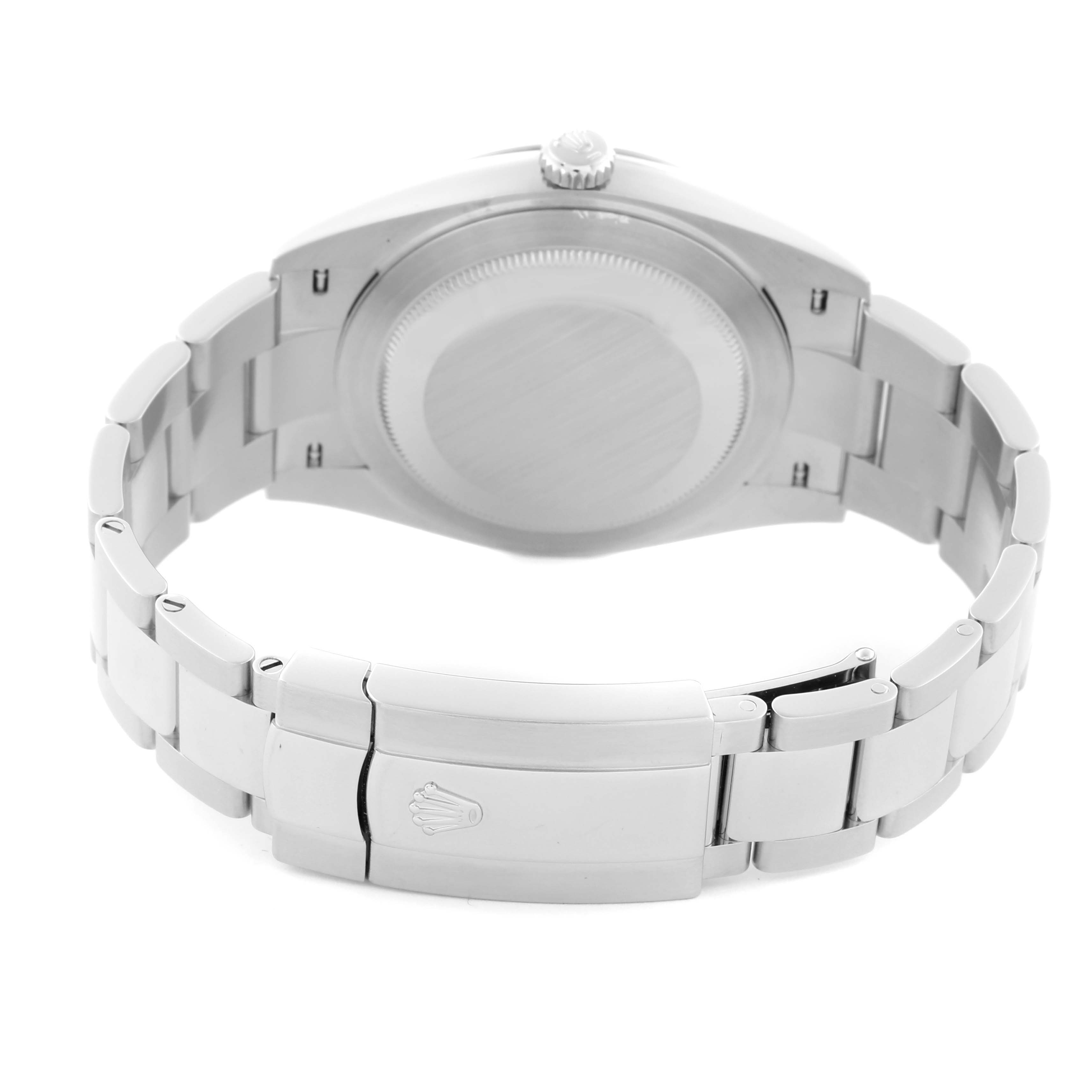 This image shows the back and bracelet of a Rolex Datejust 41 126334 Men's Stainless Steel Green Dial 126334 Men's Stainless Steel Green Dial, highlighting the clasp and case back.