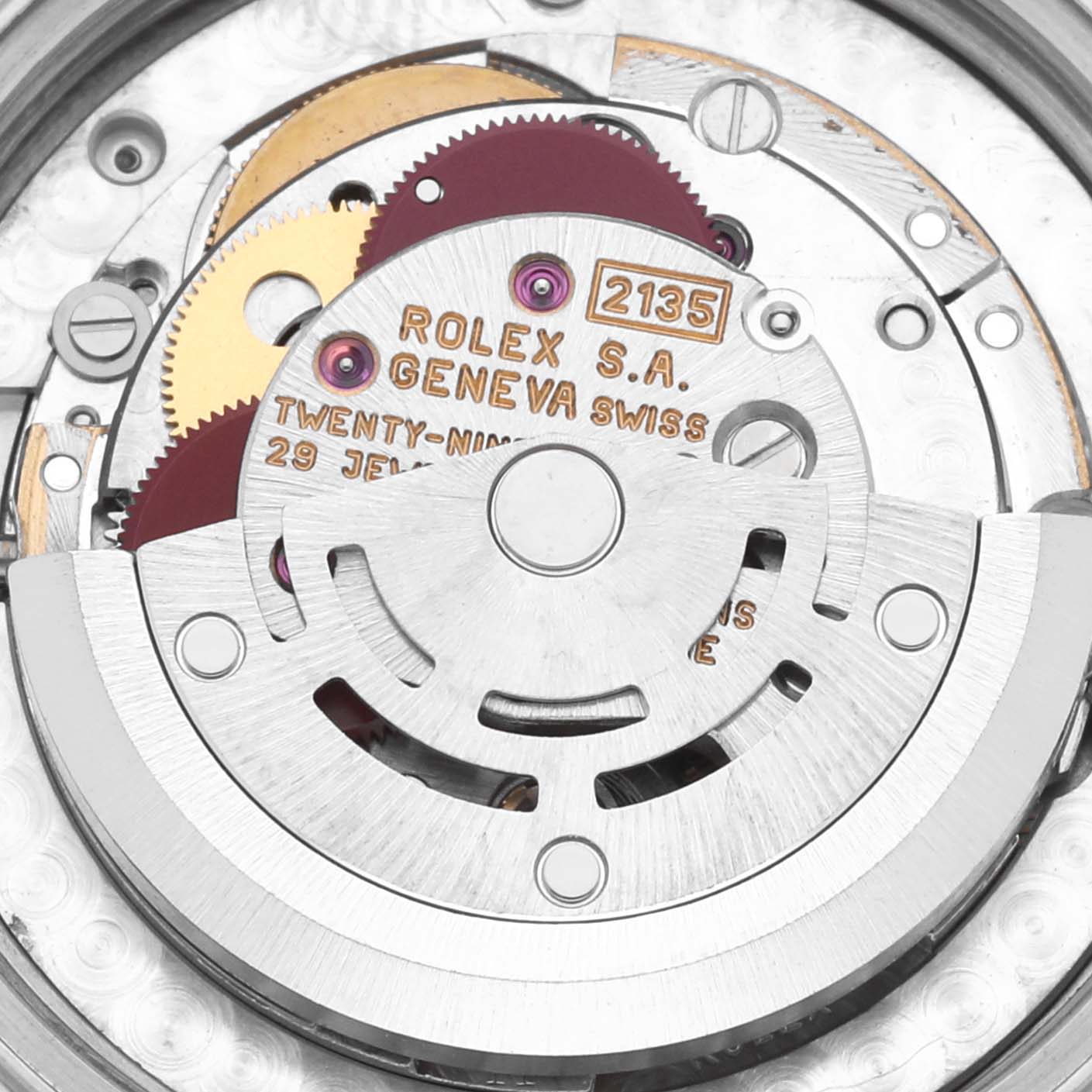 The image shows a close-up of the movement mechanism of a Rolex Mid-Size 68273 Women's Steel and Gold (two tone) Blue Dial 68273 Women's Steel and Gold (two tone) Blue Dial watch, highlighting the rotor and gears.