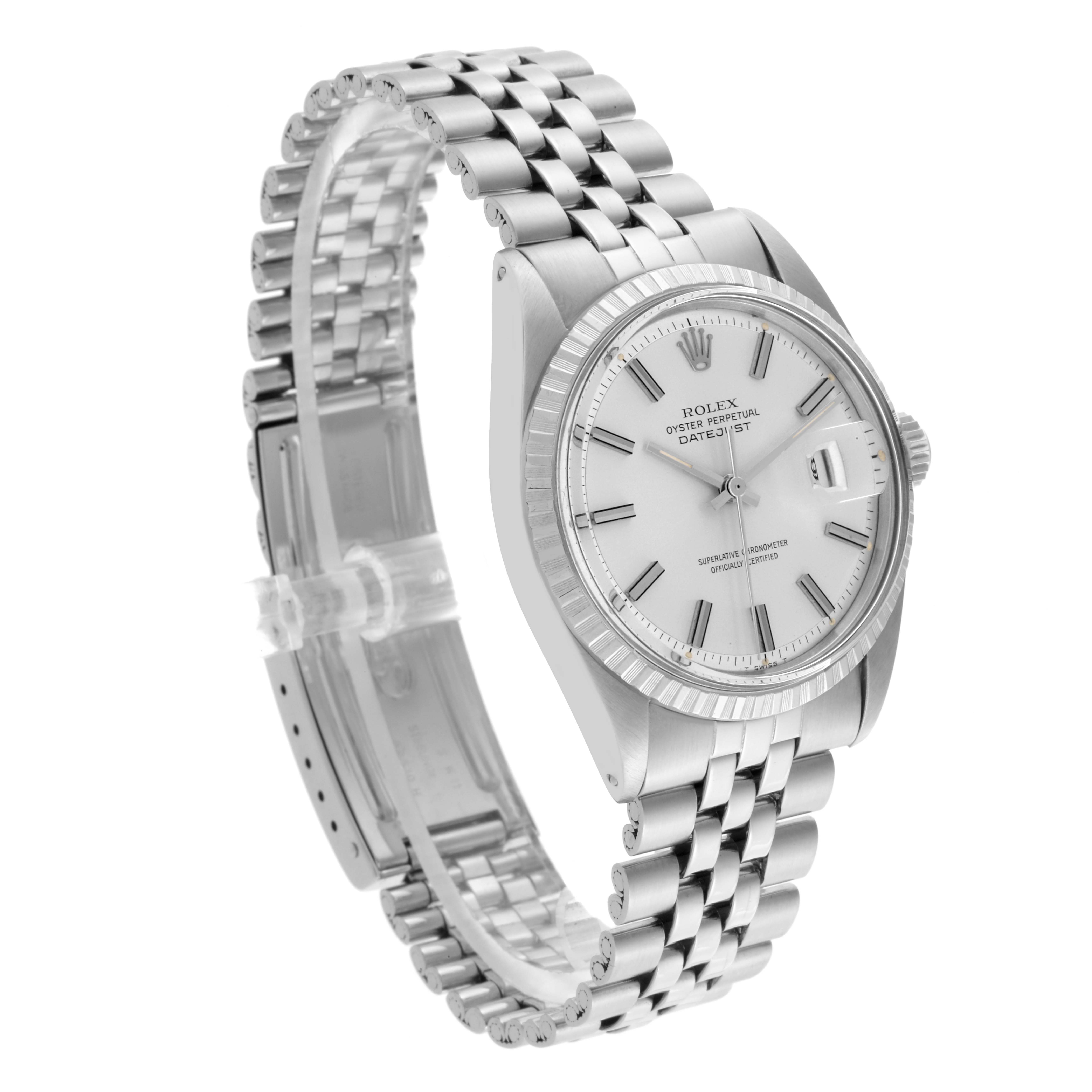 The Rolex Vintage Collection 1603 Men's Stainless Steel Silver Dial 1603 Men's Stainless Steel Silver Dial watch is shown at a three-quarter angle, displaying the face and part of the metal bracelet.