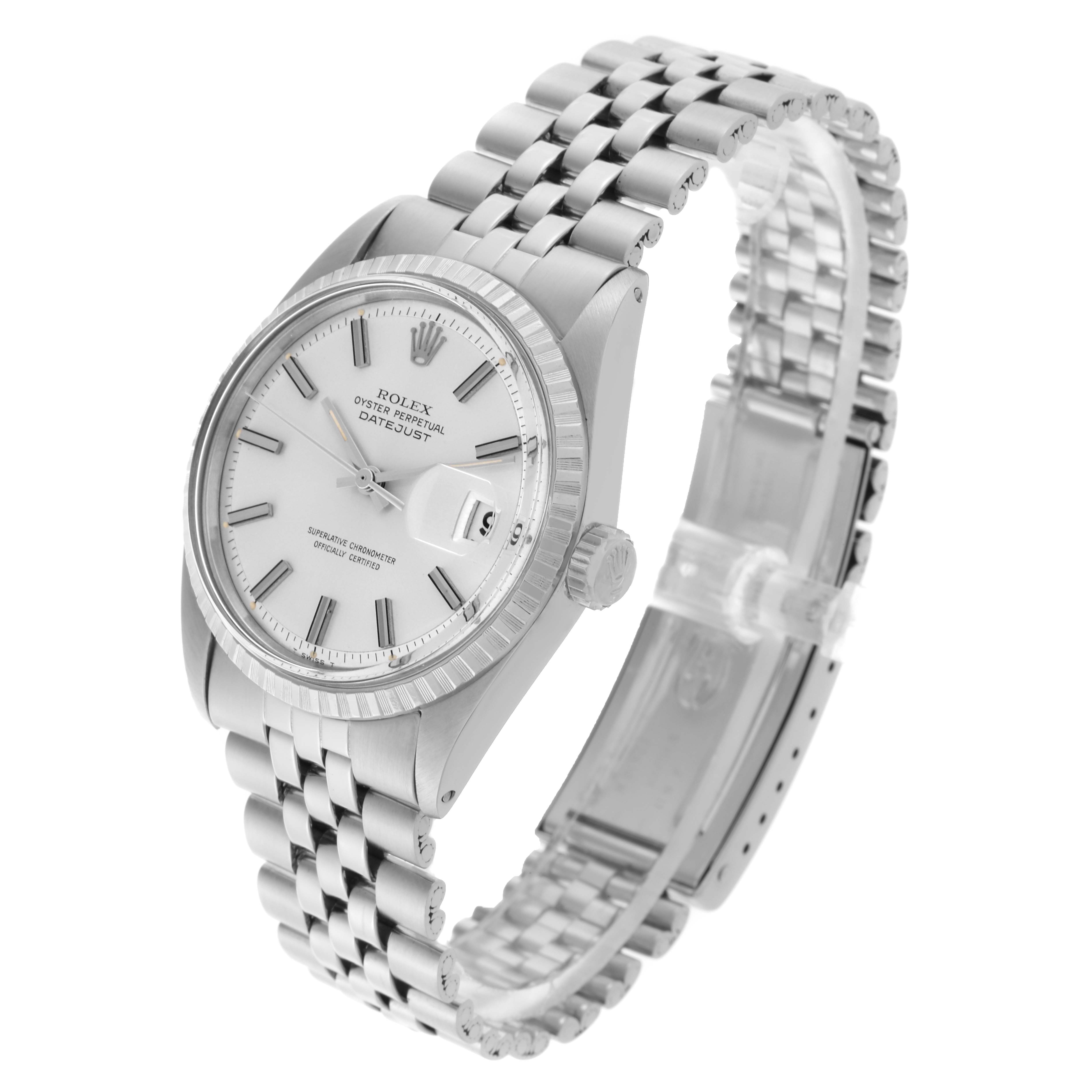 The Rolex Vintage Collection 1603 Men's Stainless Steel Silver Dial 1603 Men's Stainless Steel Silver Dial watch is shown at a three-quarter angle, highlighting the face, bezel, and bracelet.