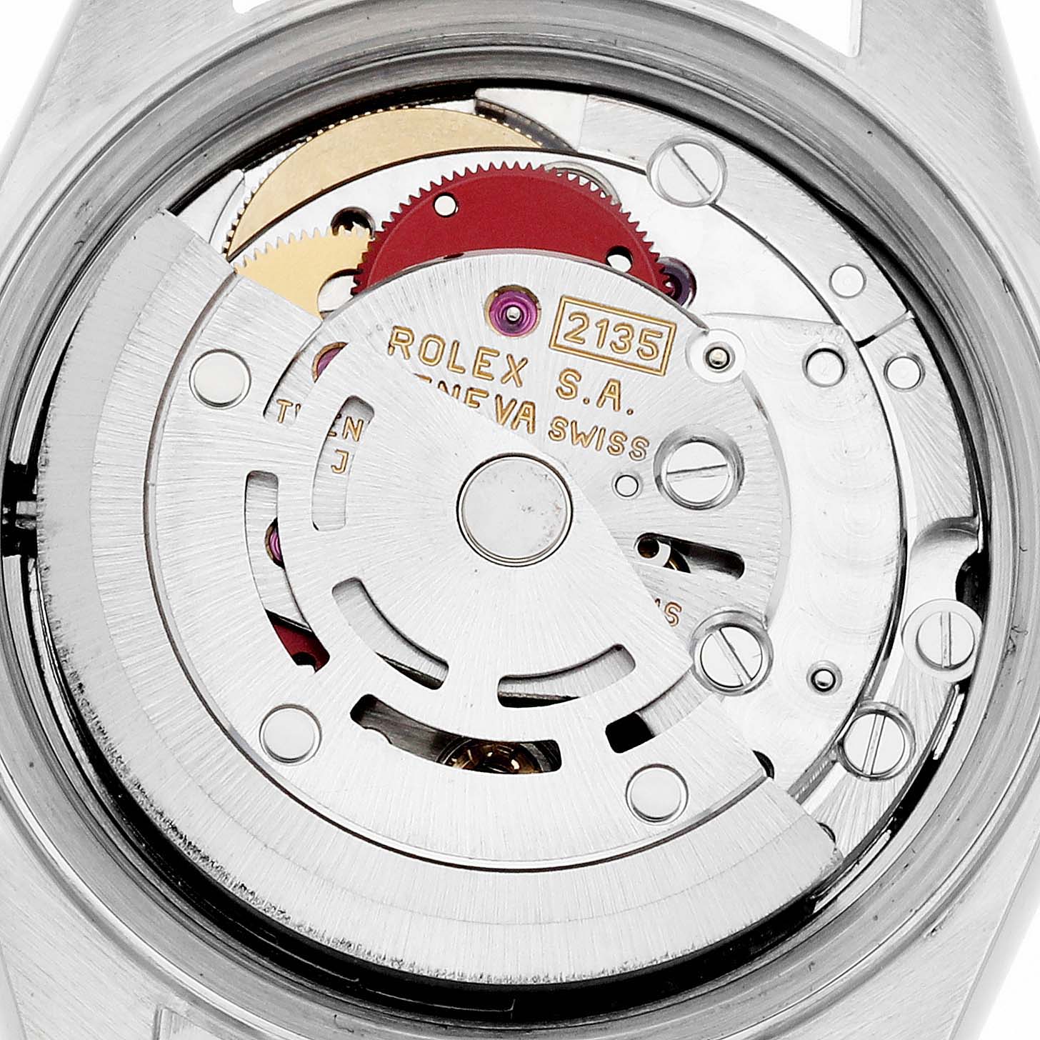The image shows the movement of a Rolex Datejust 69173 Women's Steel and Gold (two tone) Champagne Dial 69173 Women's Steel and Gold (two tone) Champagne Dial watch, viewed from the back, highlighting its internal components.