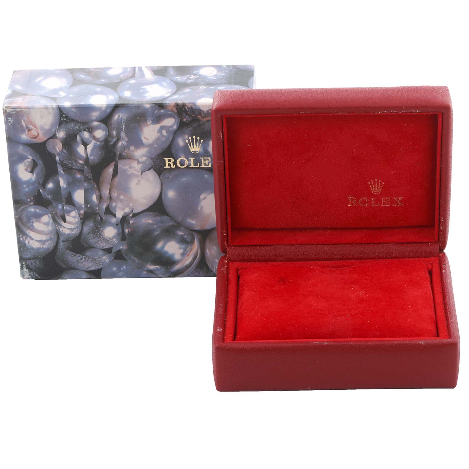 The image shows a closed Rolex Datejust 79173 Women's Steel and Gold (two tone) Beige Dial 79173 Women's Steel and Gold (two tone) Beige Dial watch box and an open display case, with no watch visible.