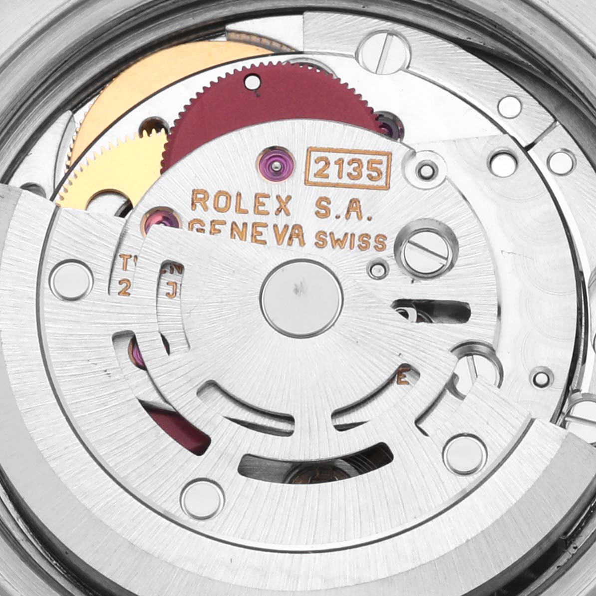 The image shows the movement mechanism of a Rolex Datejust 69173 Women's Steel and Gold (two tone) Champagne Dial 69173 Women's Steel and Gold (two tone) Champagne Dial watch from a top-down angle.
