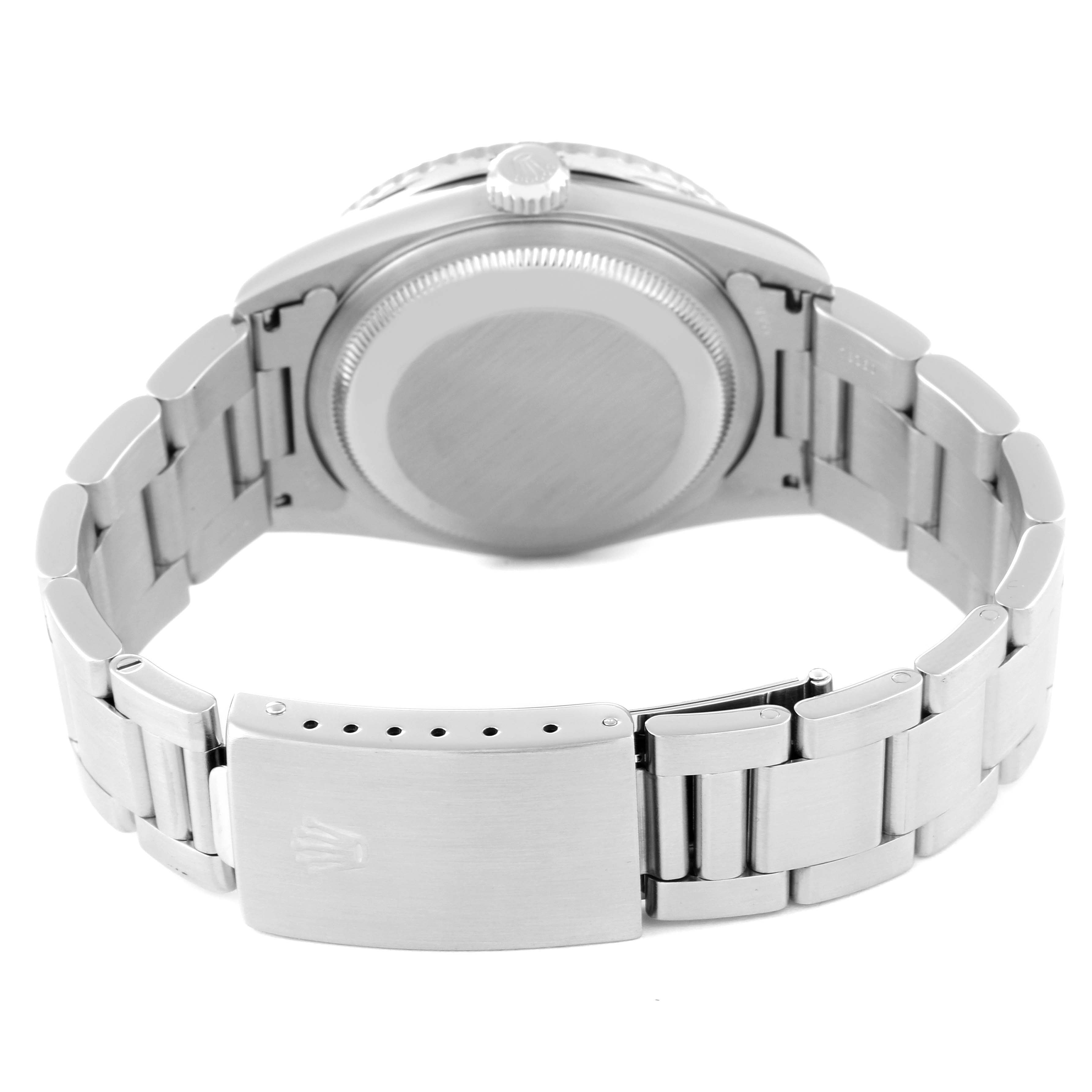 This image shows the back view of a Rolex Turn-o-Graph 16264 Men
s Stainless Steel Blue Dial 16264 Men
s Stainless Steel Blue Dial watch, focusing on the clasp and bracelet.