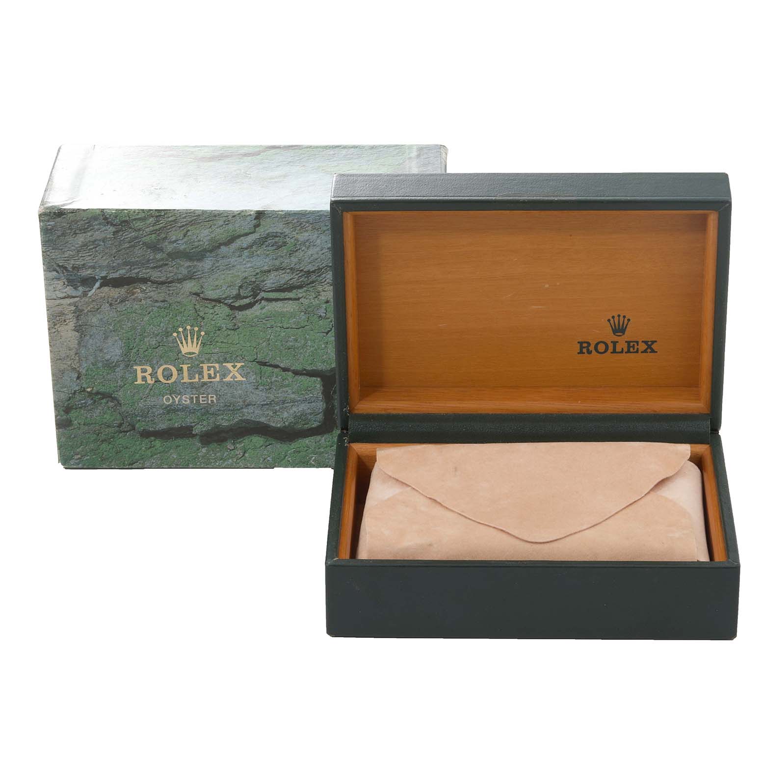 The image shows a Rolex Turn-o-Graph 16264 Men
s Stainless Steel Blue Dial 16264 Men
s Stainless Steel Blue Dial box and an open wooden packaging with a wrapped item inside.