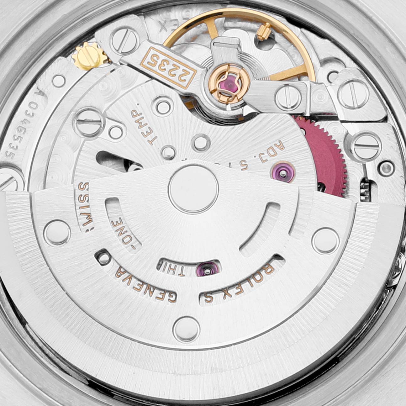 The image shows the intricate internal mechanism and movement of the Rolex Datejust 79174 Women's Stainless Steel Silver Dial 79174 Women's Stainless Steel Silver Dial watch.