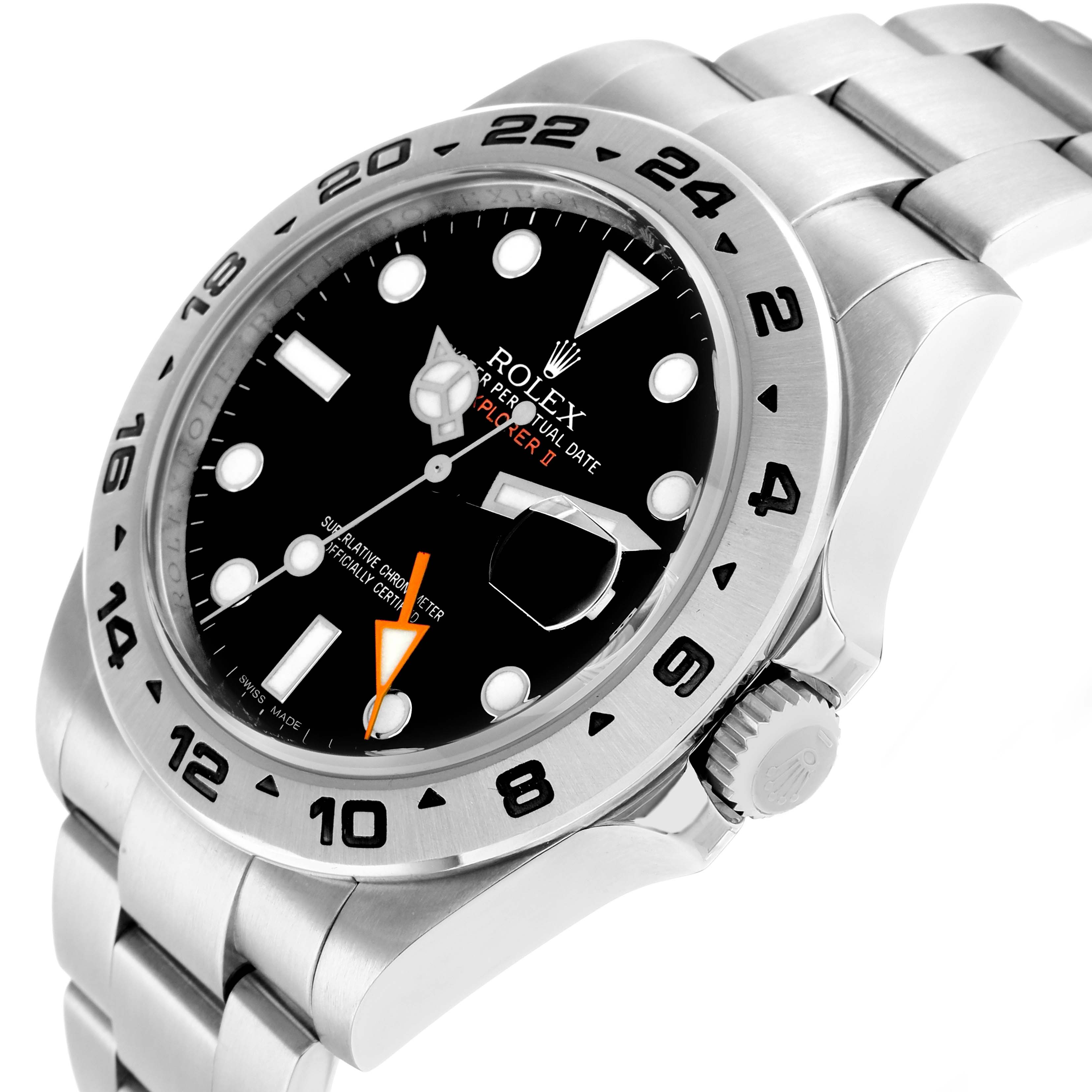 The Rolex Explorer 216570 Men
s Stainless Steel Black Dial watch is shown at an angled side view, highlighting the dial, bezel, crown, and bracelet.