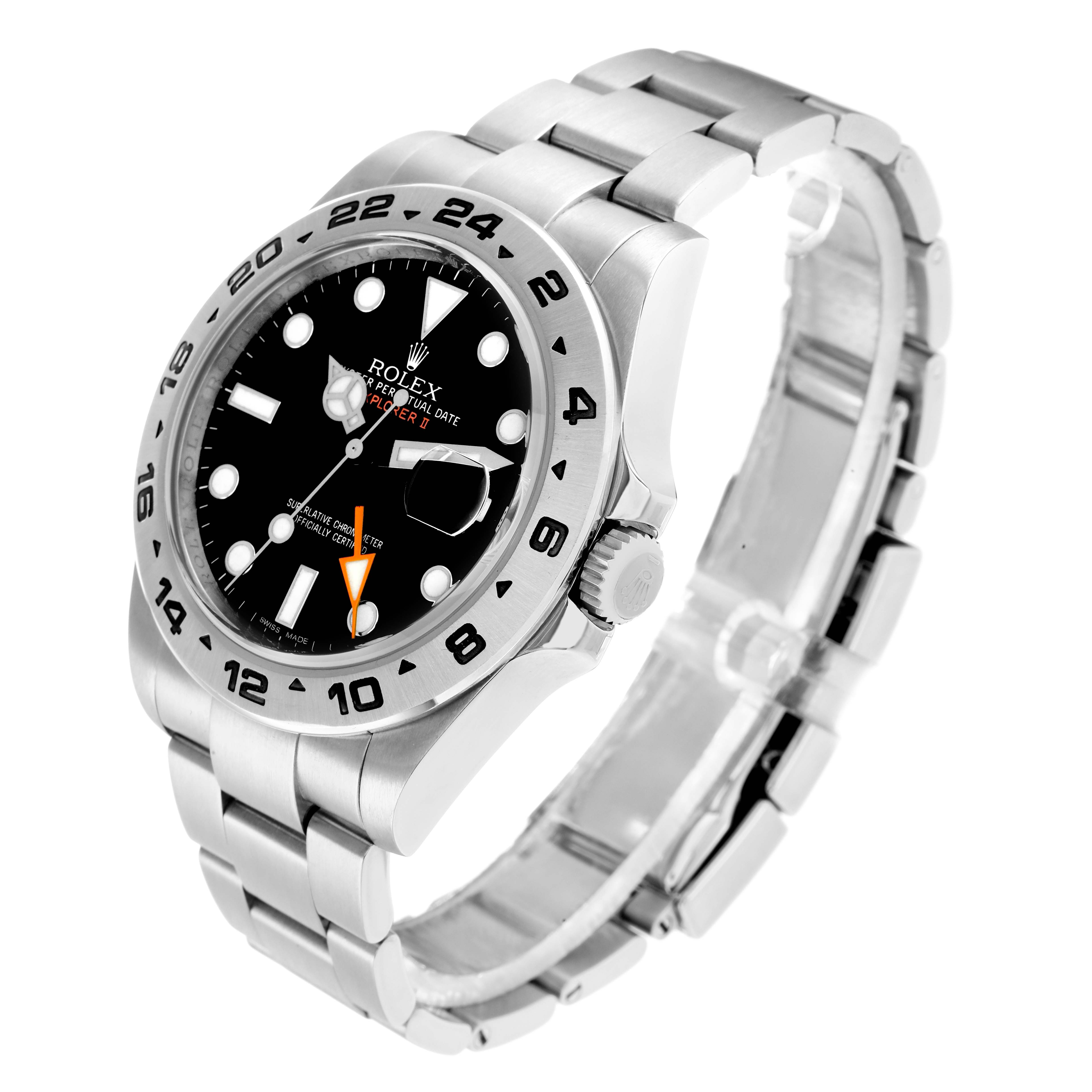 The Rolex Explorer 216570 Men
s Stainless Steel Black Dial watch is shown at a three-quarter angle, highlighting the face, bezel, crown, and bracelet.
