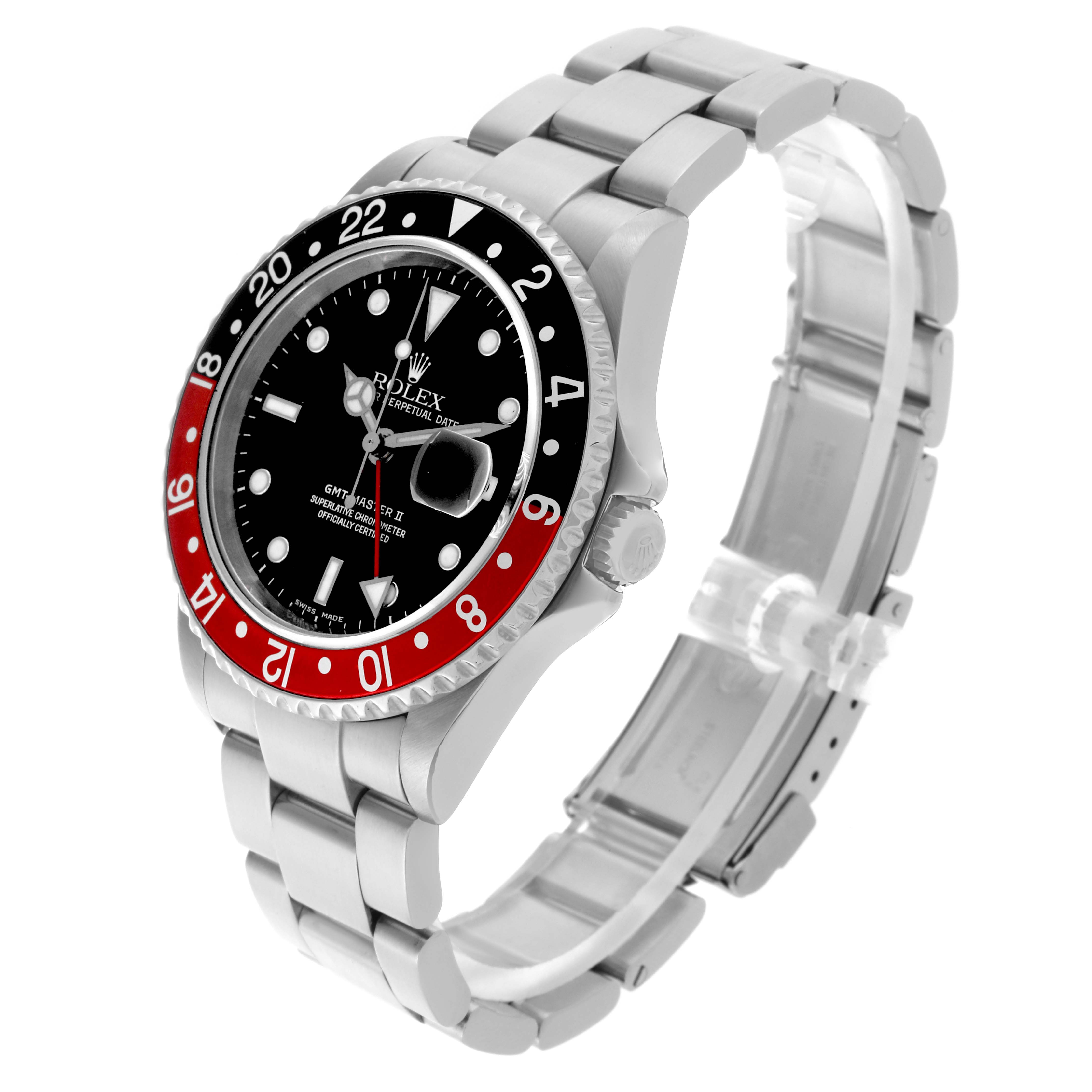 The Rolex GMT-Master 16710 Men
s Stainless Steel Black Dial 16710 Men
s Stainless Steel Black Dial watch is shown at a three-quarter angle, displaying the bezel, dial, and bracelet.