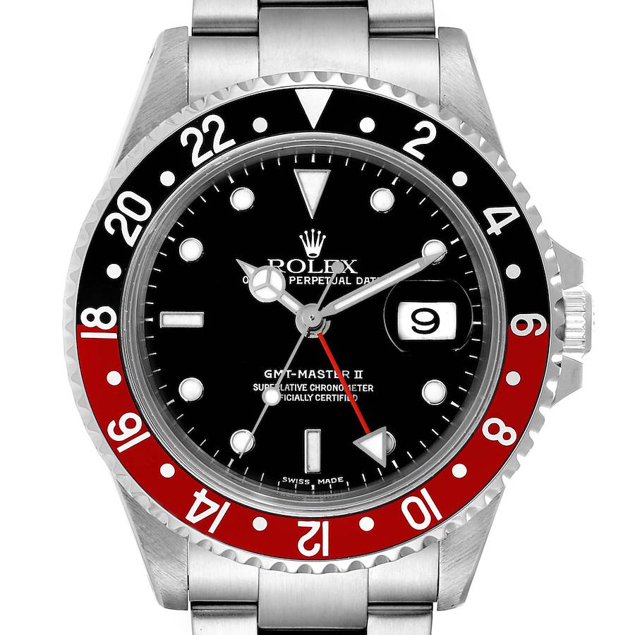 Rolex GMT Master II Black Red Coke Steel Mens Watch 16710 Box Papers SwissWatchExpo