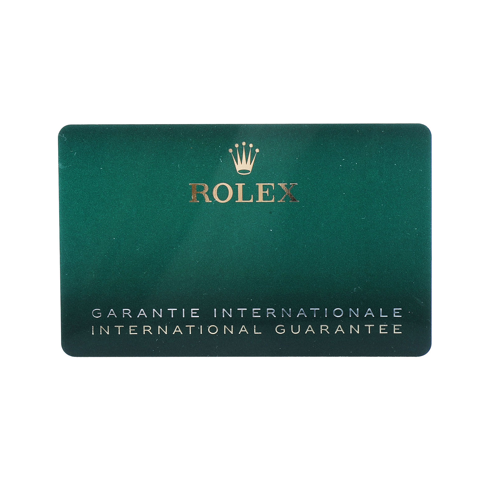 This image shows an international guarantee card for the Rolex Milgauss 116400GV Men's Stainless Steel Blue Dial watch.
