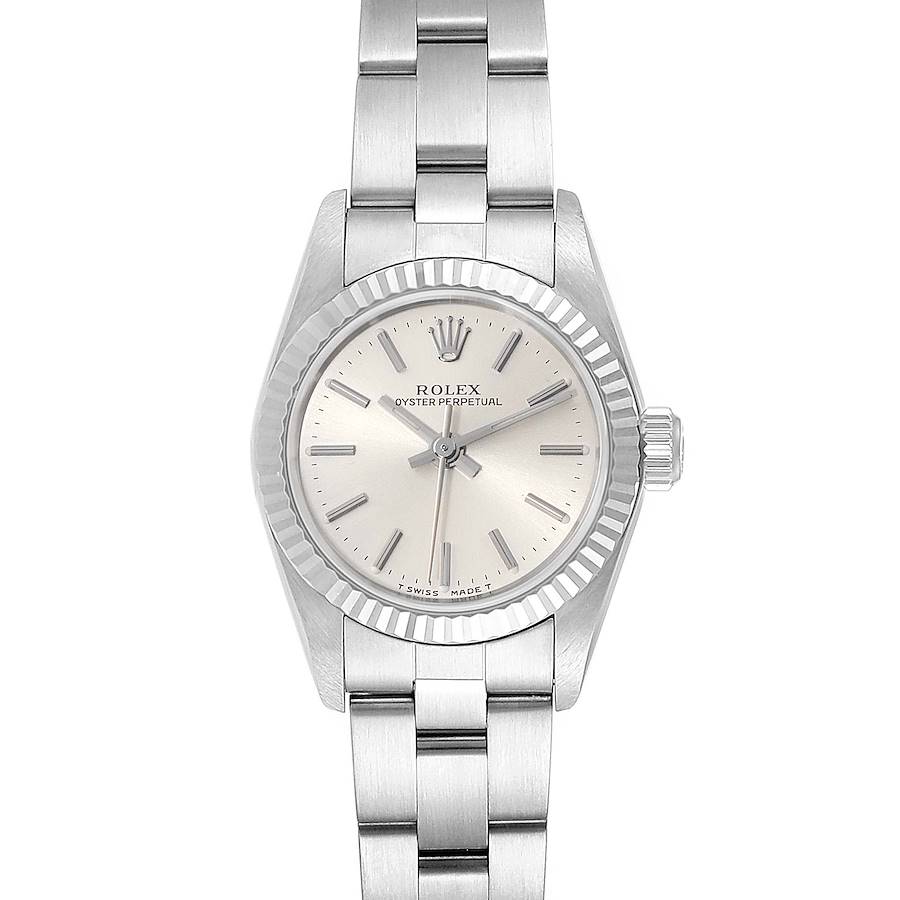 Rolex Non-Date Steel 18k White Gold Silver Dial Ladies Watch 67194 Box Papers SwissWatchExpo