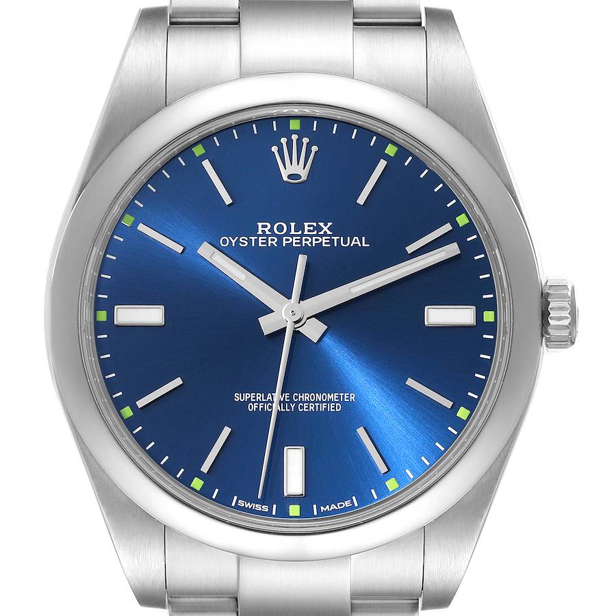 Rolex Oyster Perpetual 39mm Blue Dial Steel Mens Watch 114300 SwissWatchExpo