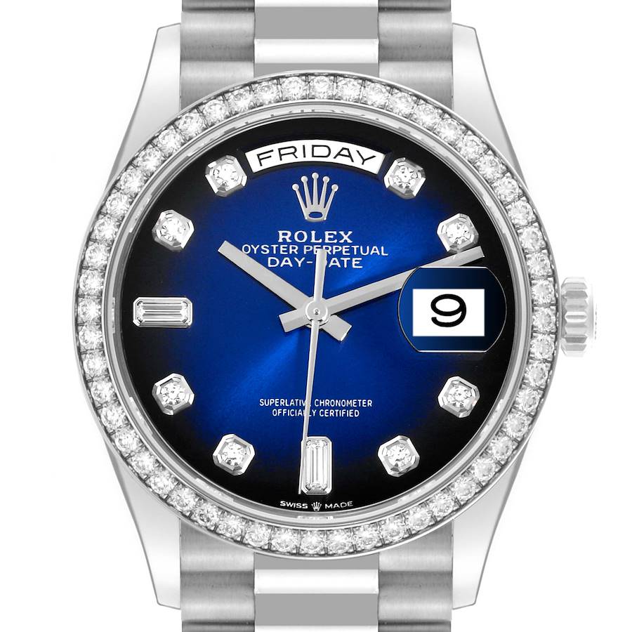 Rolex President Day Date 36 White Gold Diamond Mens Watch 128349 Box Card SwissWatchExpo