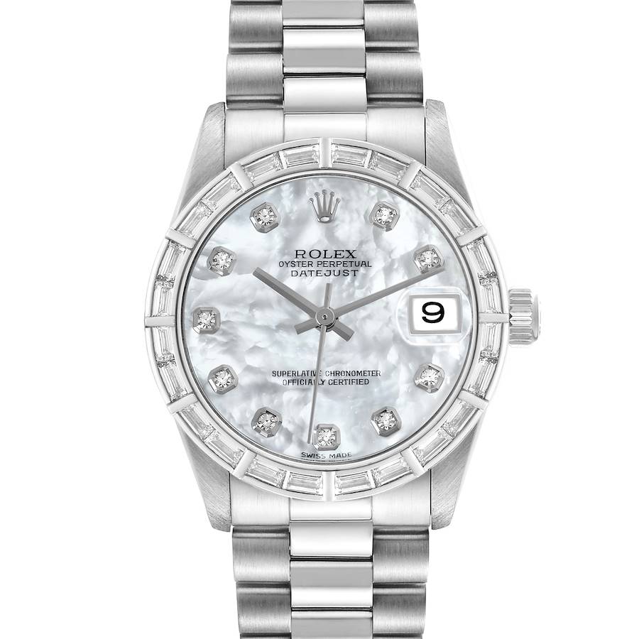 Rolex President Midsize Platinum Mother of Pearl Diamond Ladies Watch 78266 SwissWatchExpo