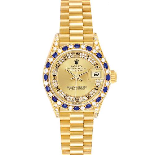 Photo of Rolex President Yellow Gold Myriad Diamond Sapphires Ladies Watch 69198