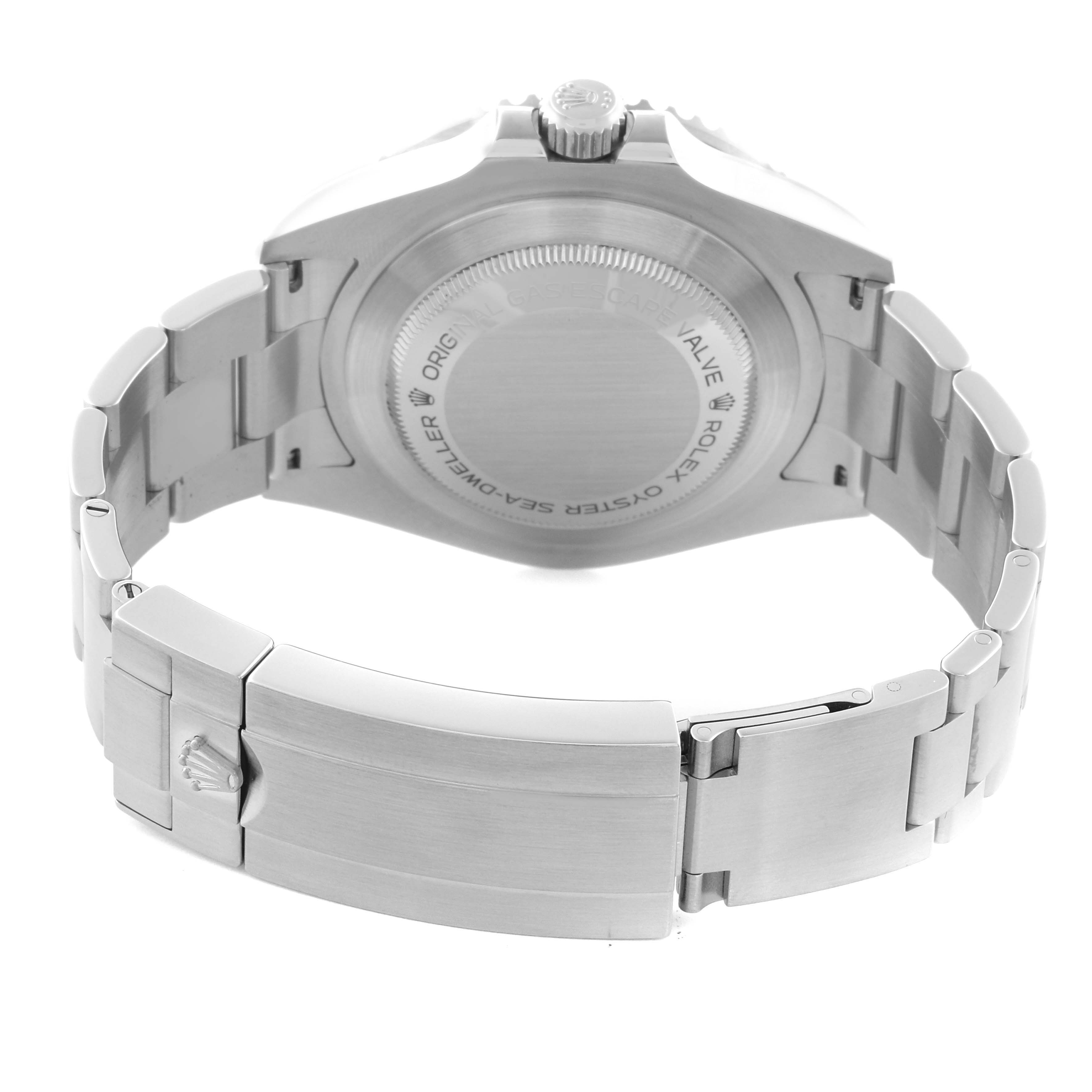 The image shows the back of a Rolex Sea-Dweller 126600 Men's Stainless Steel Black Dial 126600 Men's Stainless Steel Black Dial watch, highlighting the case back and bracelet clasp.