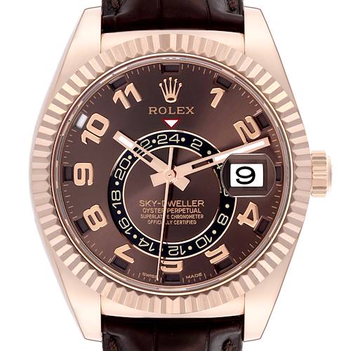 Photo of Rolex Sky-Dweller Everose Chocolate Brown Dial Rose Gold Watch 326135 Box Card