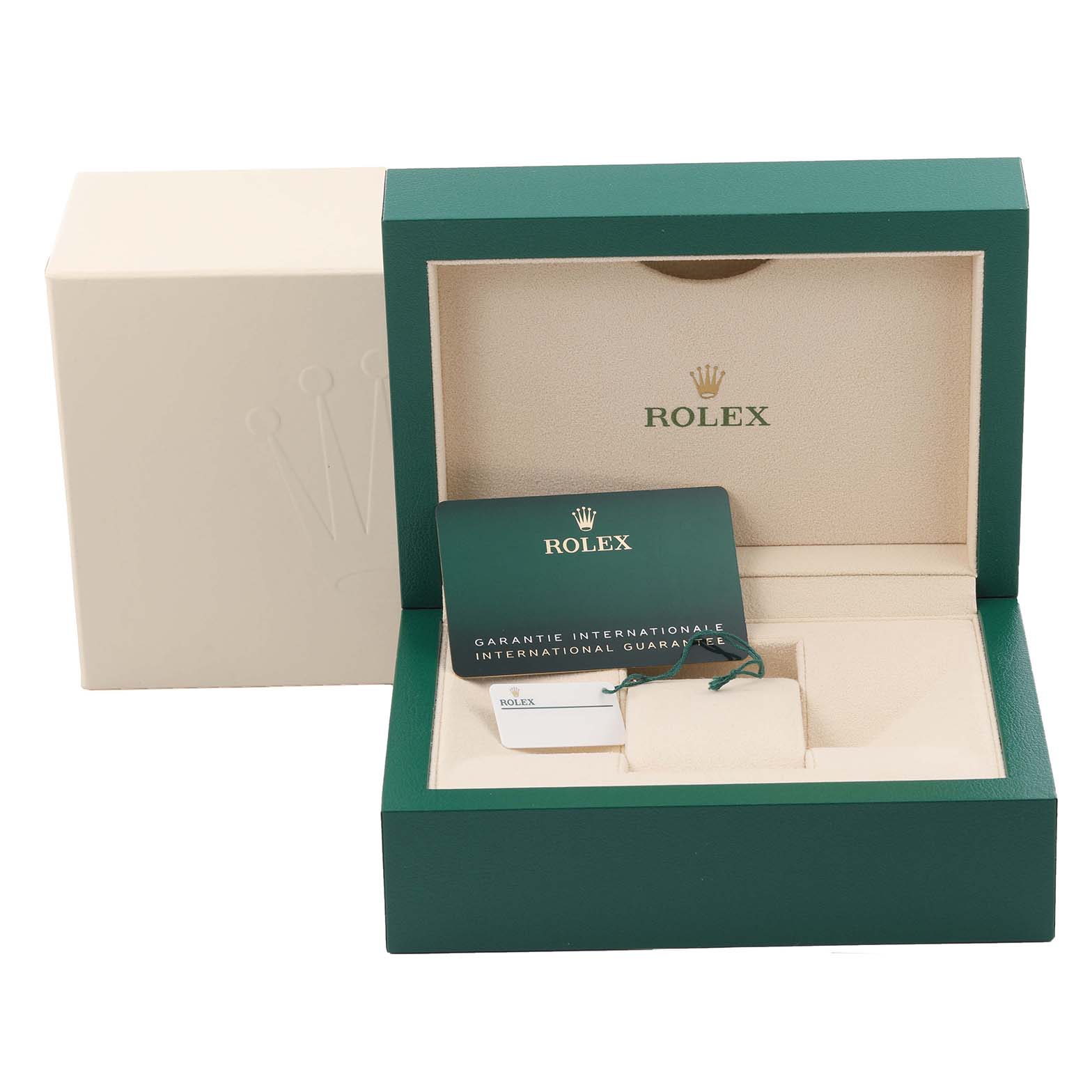 The image shows the open presentation box and warranty card for the Rolex Submariner 126613 Men's Steel and Gold (two tone) Blue Dial 126613 Men's Steel and Gold (two tone) Blue Dial watch.