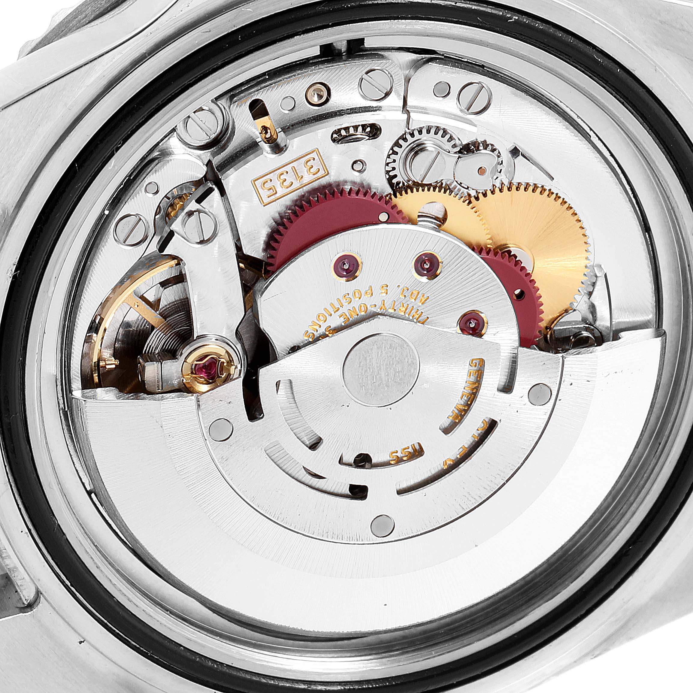 This image shows an inside view of the Rolex Submariner 16610 Men's Stainless Steel Black Dial 16610 Men's Stainless Steel Black Dial's movement mechanism, highlighting its gears and components.