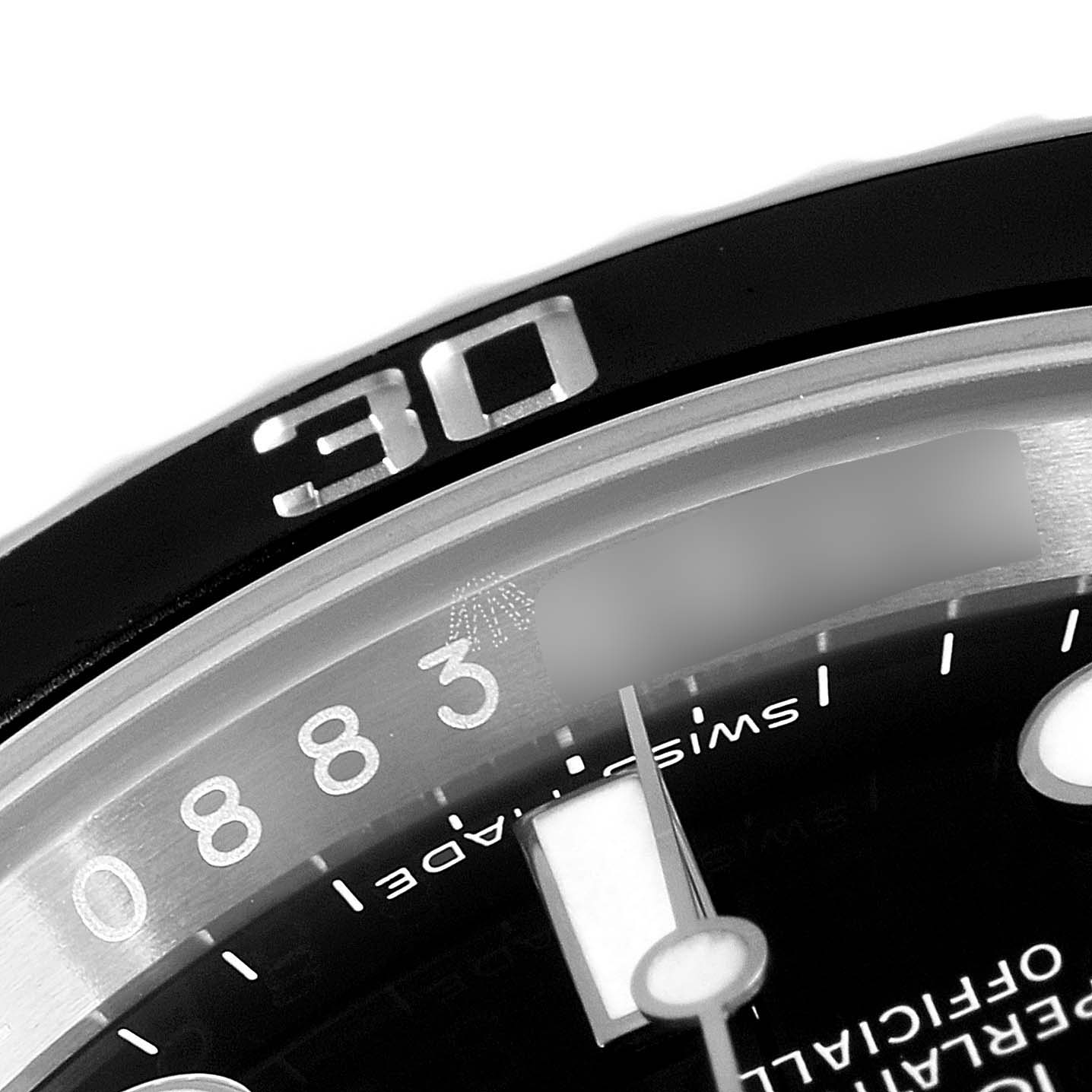 This image shows a close-up of the bezel and dial of a Rolex Submariner 116610 Men's Stainless Steel Black Dial 116610 Men's Stainless Steel Black Dial watch, highlighting the "30" marking on the bezel.