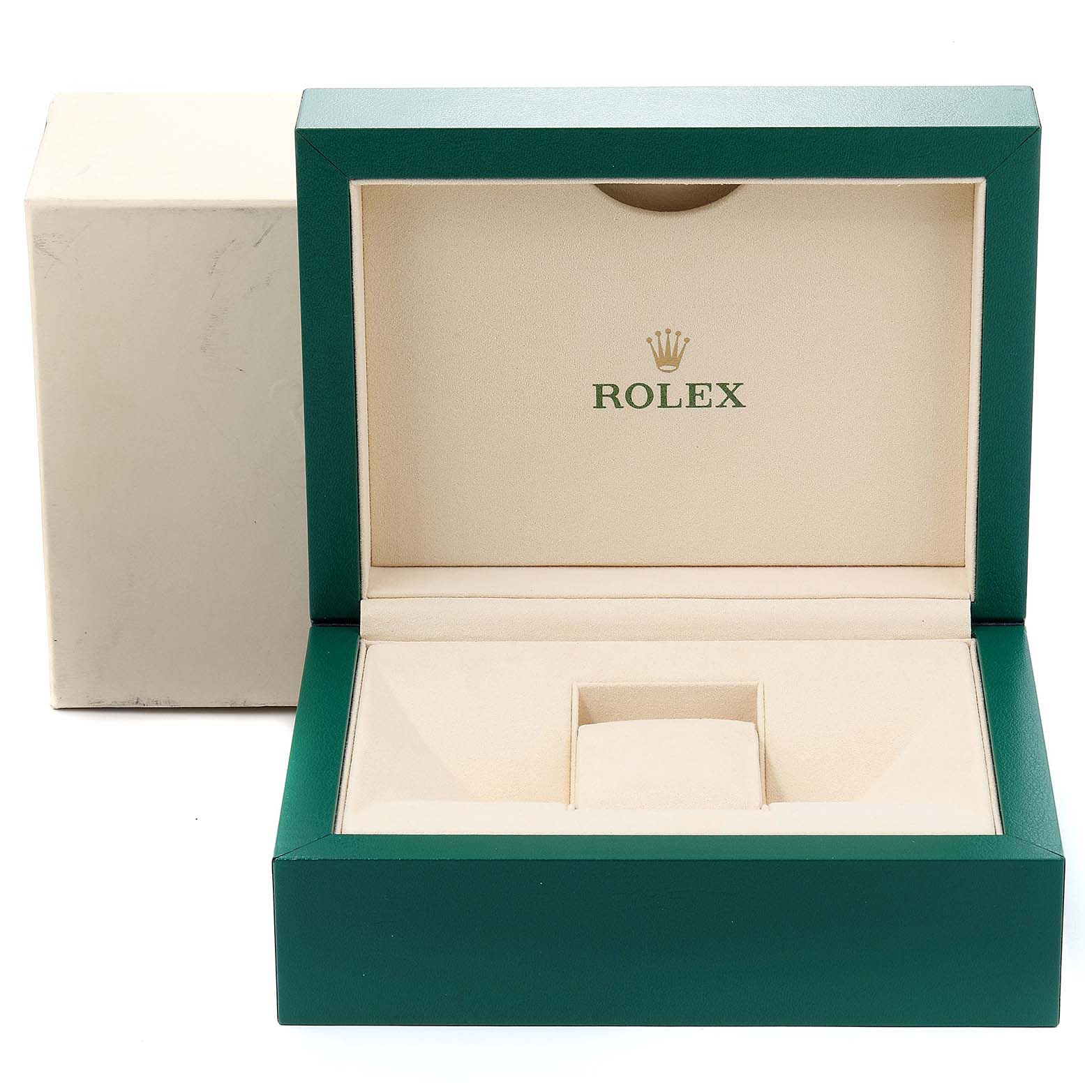 The image shows an open green box for the Rolex Submariner 116610 Men's Stainless Steel Black Dial 116610 Men's Stainless Steel Black Dial watch, displaying the brand name and logo inside.