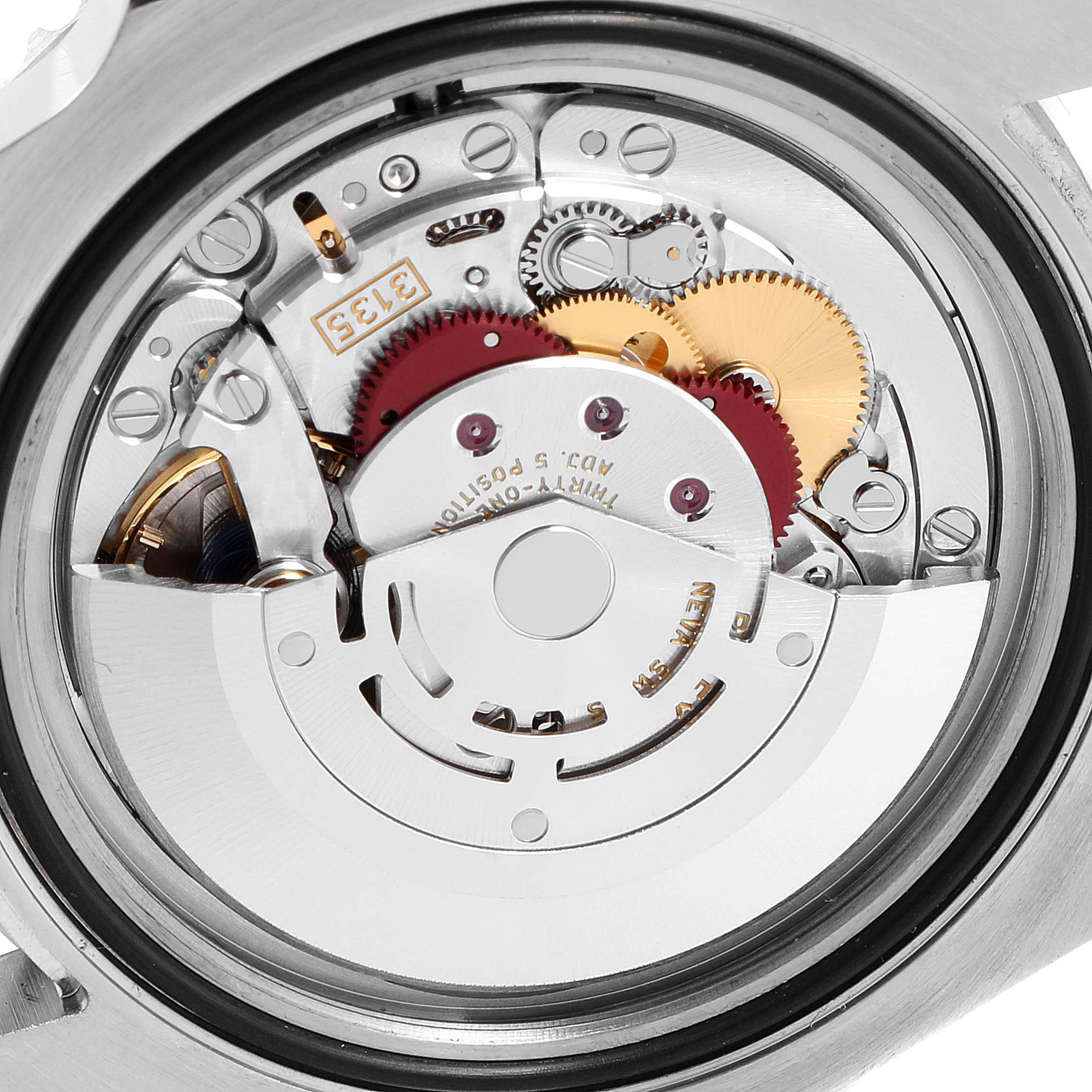 The image shows the intricate internal mechanism of a Rolex Submariner 116610 Men's Stainless Steel Black Dial 116610 Men's Stainless Steel Black Dial watch, viewed from the back.