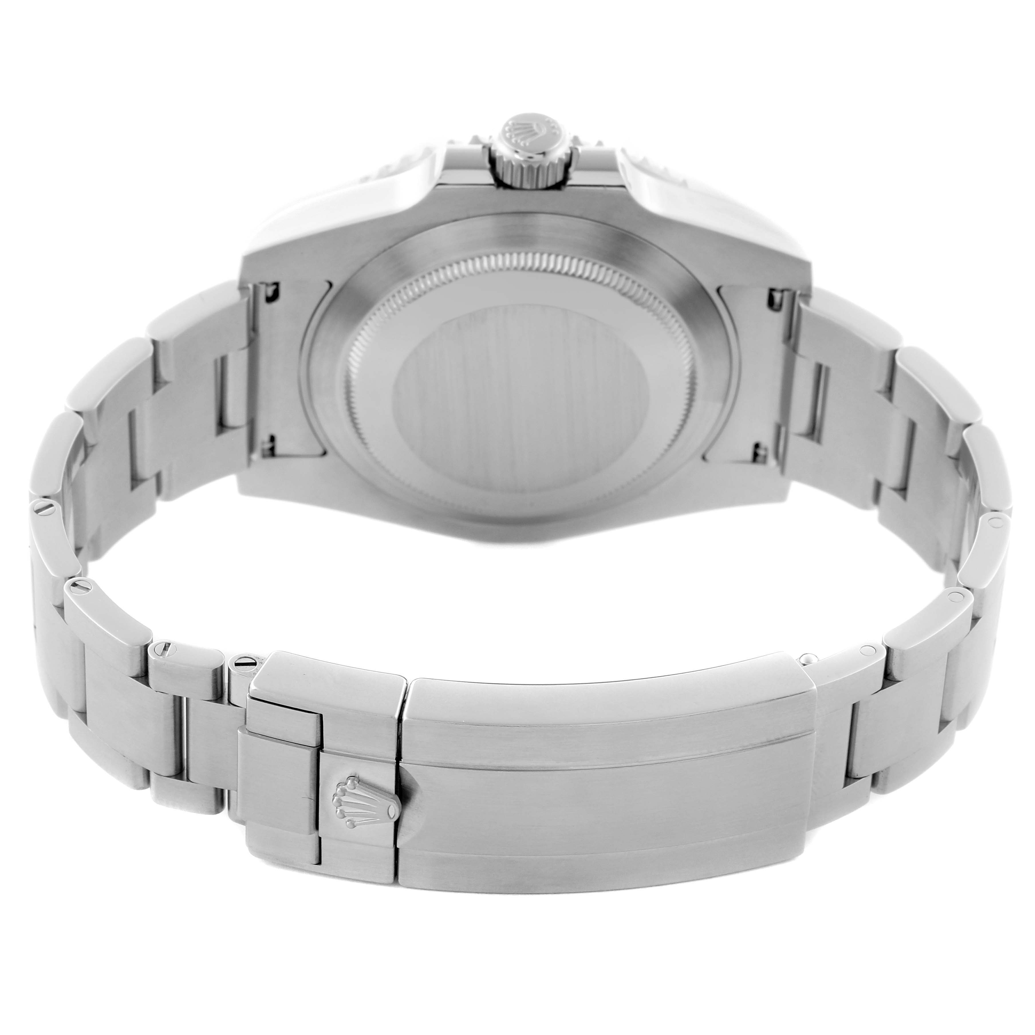 The image shows the backside and bracelet clasp of a Rolex Submariner 116610LN Men's Stainless Steel Black Dial 116610LN Men's Stainless Steel Black Dial watch, highlighting the case back and clasp logo.