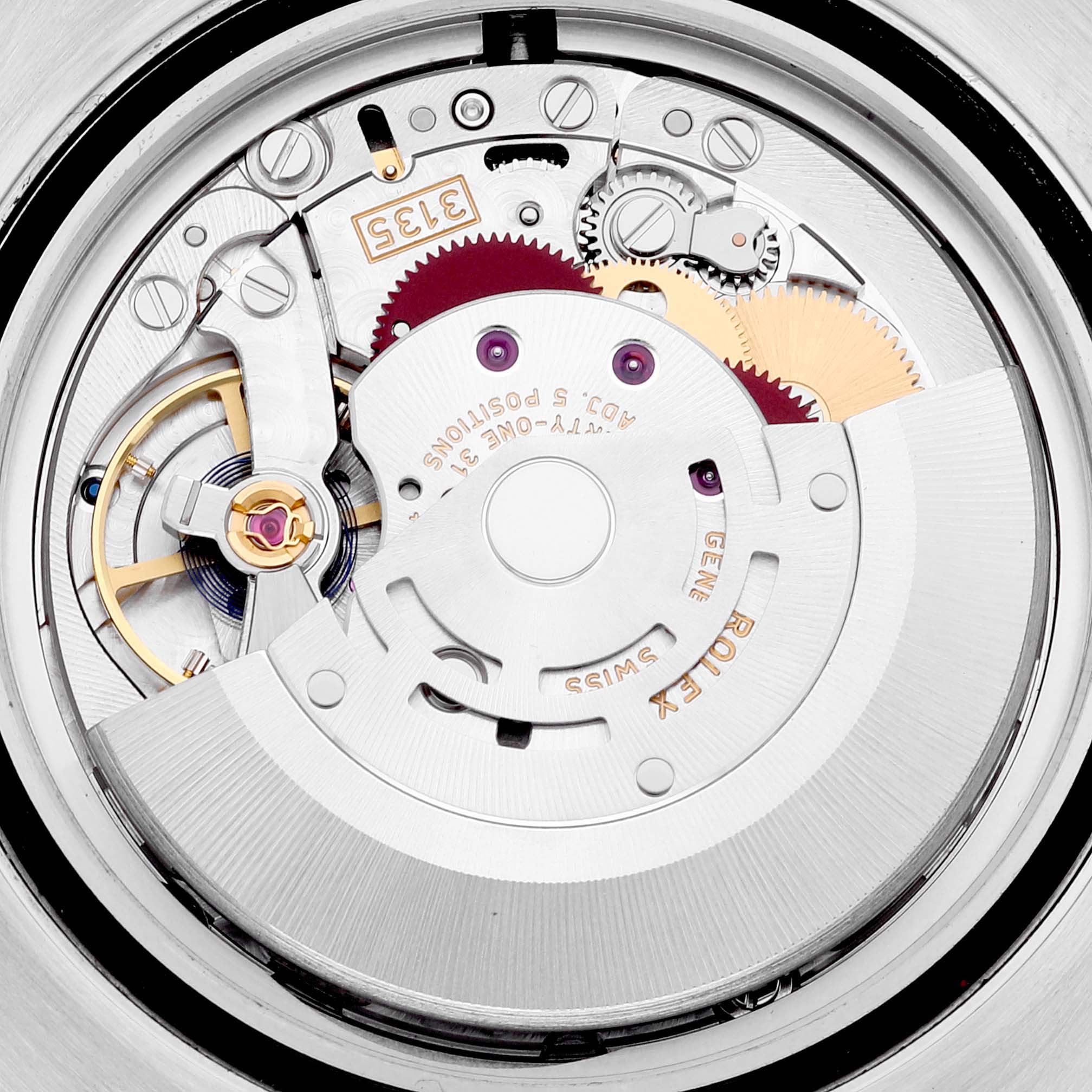 The image shows the detailed movement mechanism of a Rolex Submariner 116610LV Men's Stainless Steel Green Dial 116610LV Men's Stainless Steel Green Dial watch viewed from the back.