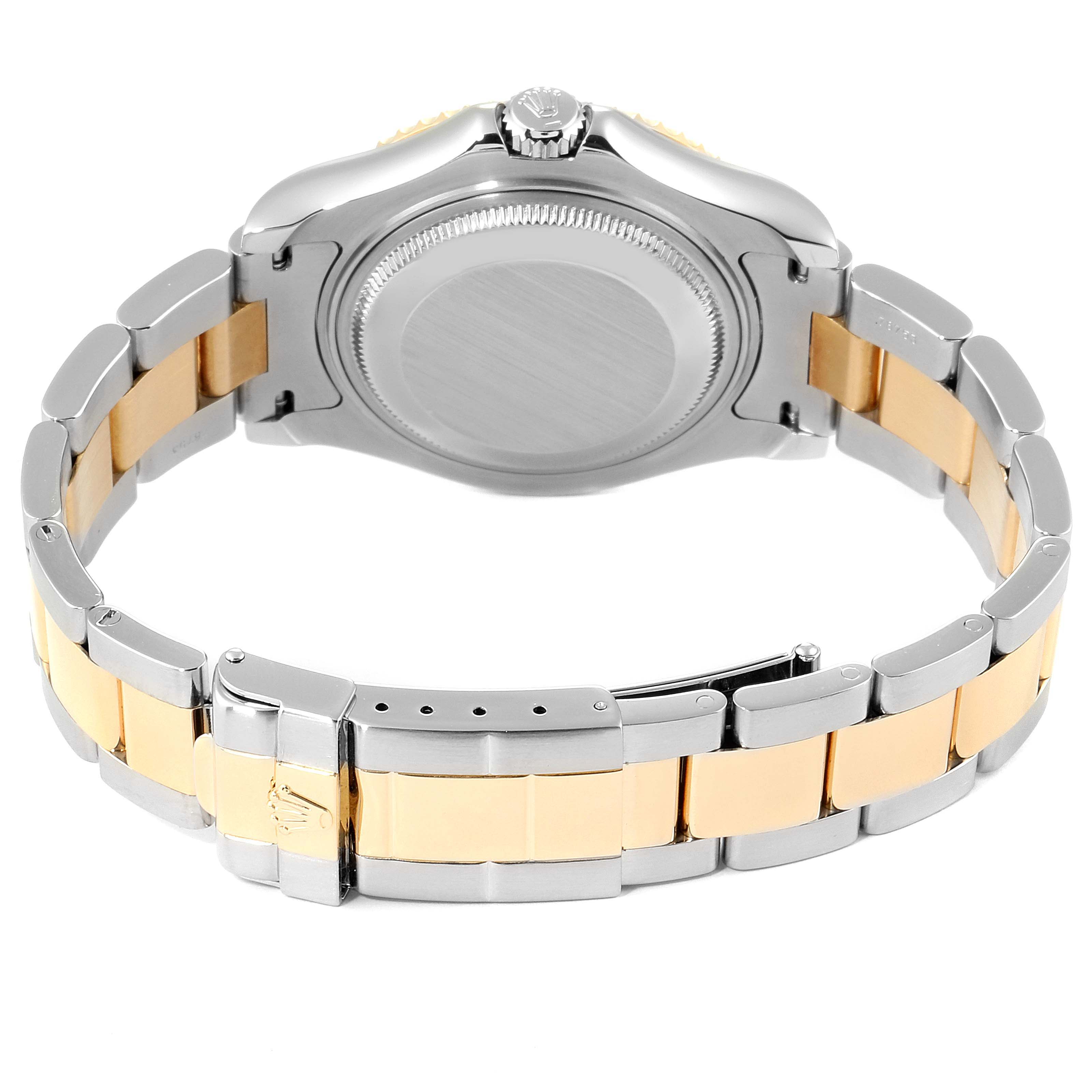 The image shows the case back and bracelet of a Rolex Yacht-Master 68623 Men
s Steel and Gold (two tone) Champagne Dial 68623 Men
s Steel and Gold (two tone) Champagne Dial watch from a rear angle.