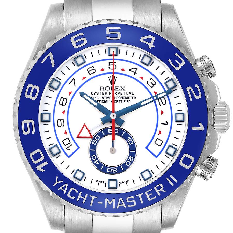 Rolex Yachtmaster II 44mm Steel Blue Cerachrom Bezel Mens Watch 116680 SwissWatchExpo