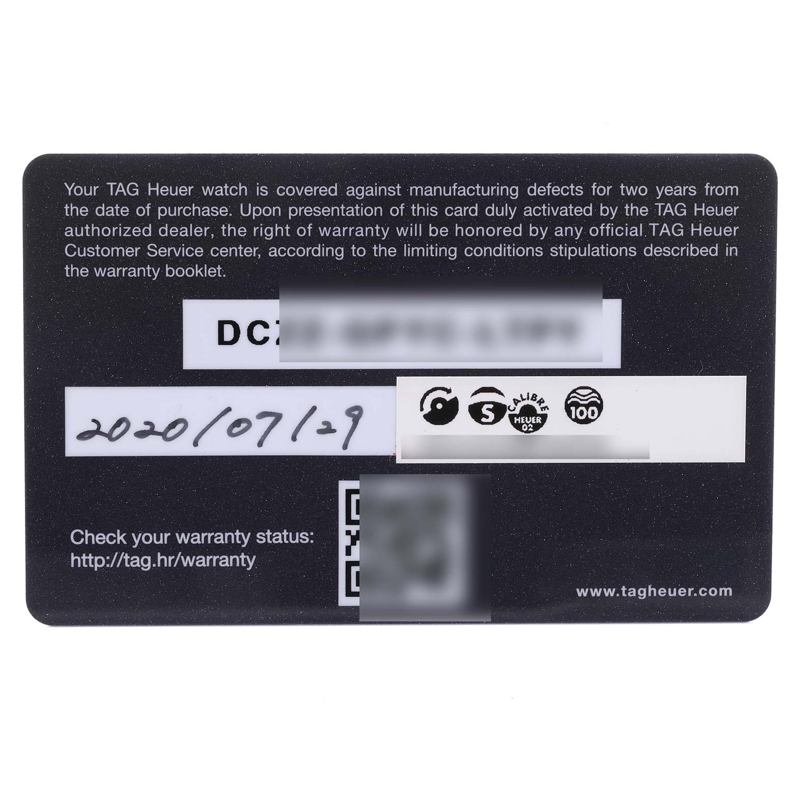 This image shows the warranty card for the Tag Heuer Monaco CBL2114.FC6486 Men's Stainless Steel Red Dial CBL2114.FC6486 Men's Stainless Steel Red Dial watch model.