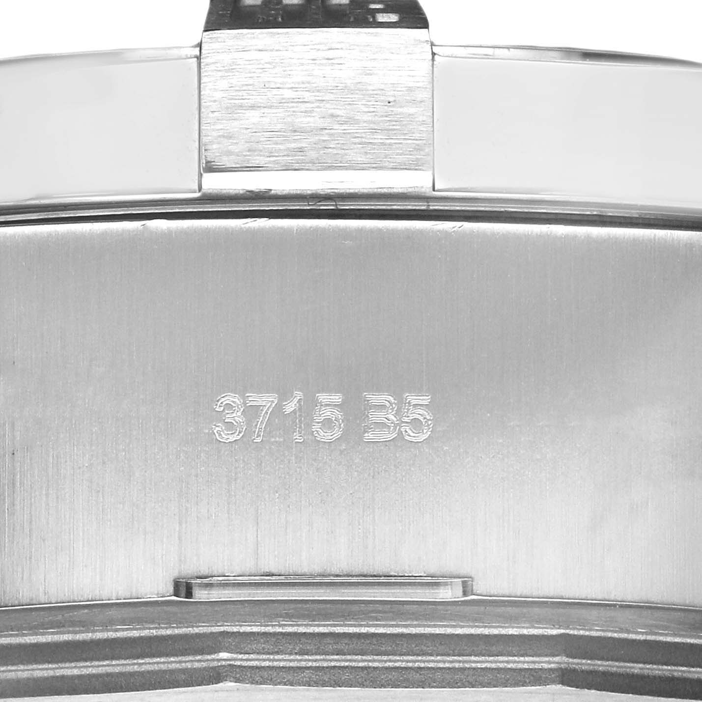 The image shows a close-up of the back case and edge of the bracelet of a Breitling Avenger A17331 Men's Stainless Steel Black Dial A17331 Men's Stainless Steel Black Dial watch, with markings visible.
