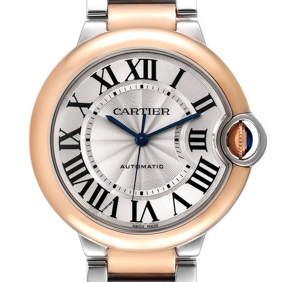Cartier Ballon Bleu Midsize 36 Steel Rose Gold Watch W2BB0003 Box Papers SwissWatchExpo