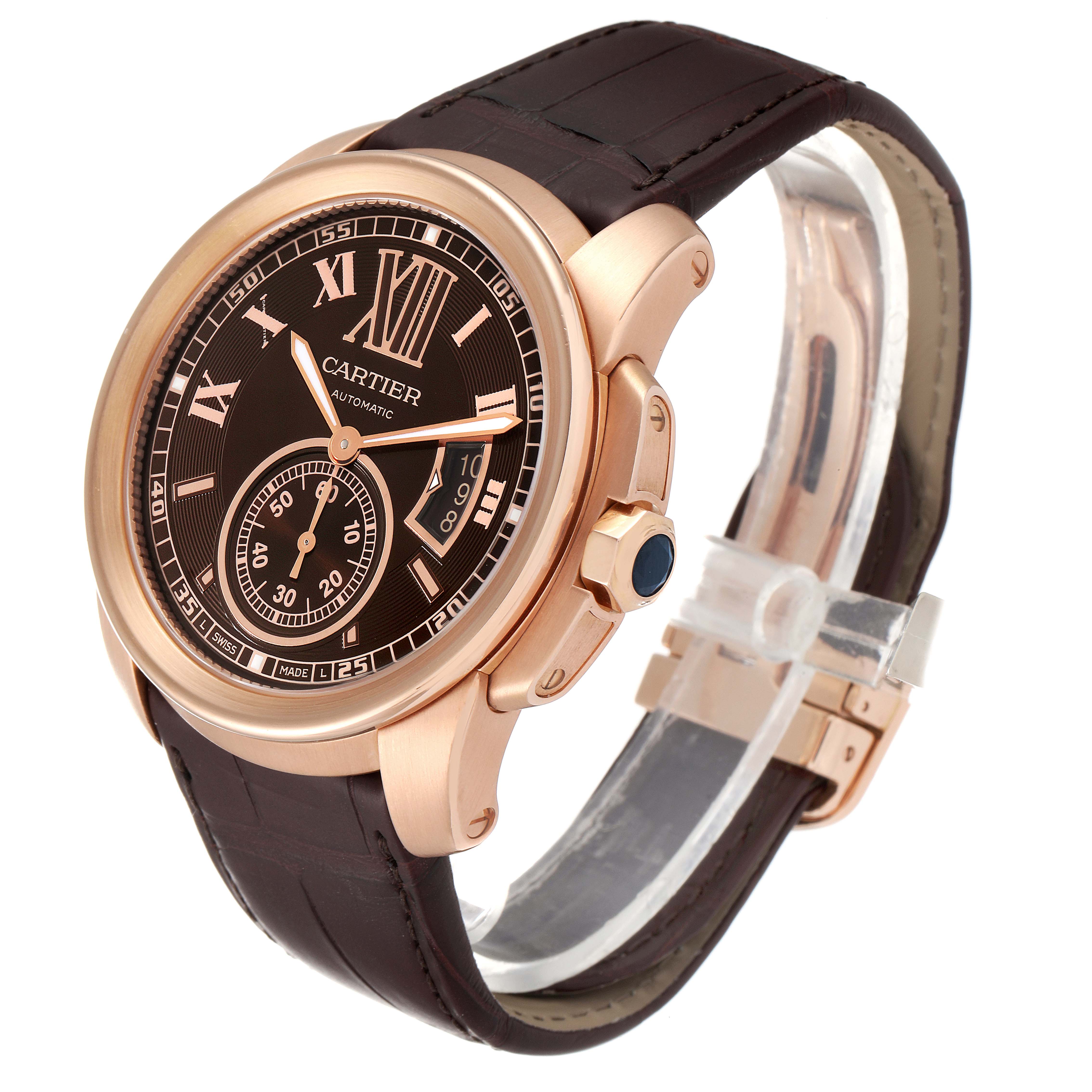 Cartier Calibre Rose Gold Brown Dial Automatic Mens Watch W7100007 ...