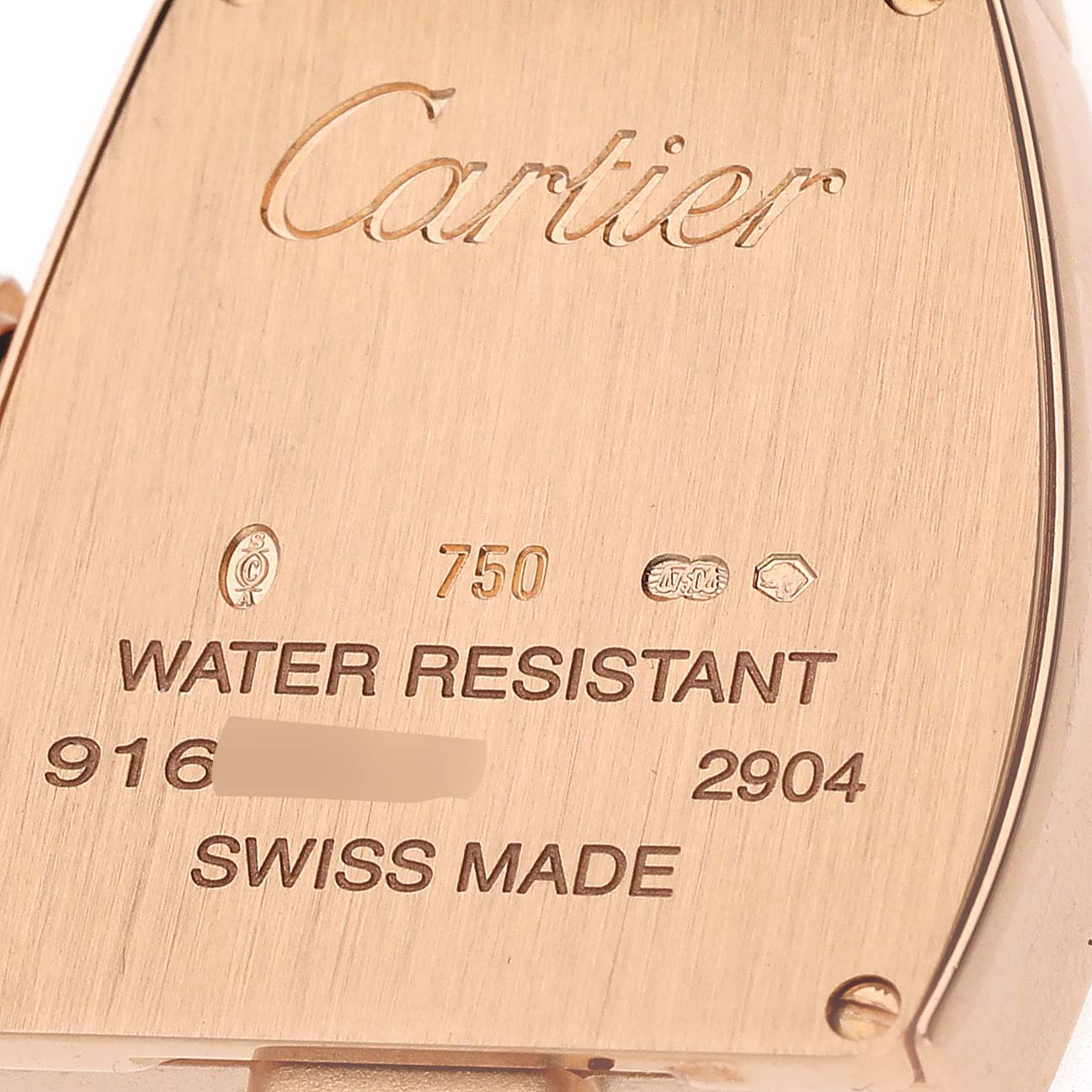 The image shows the back case of a Cartier La Dona W6400301 Women
s Rose Gold Silver Dial W6400301 Women
s Rose Gold Silver Dial watch, displaying branding and specifications.