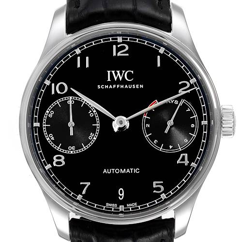 Photo of IWC Portuguese Chrono 7 Day Black Dial Steel Mens Watch IW500703 Box Card
