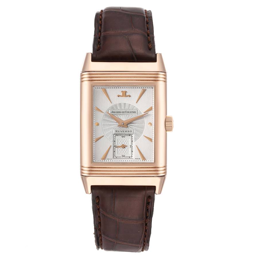 Jaeger LeCoultre Reverso Art Deco Rose Gold Silver Dial Mens Watch