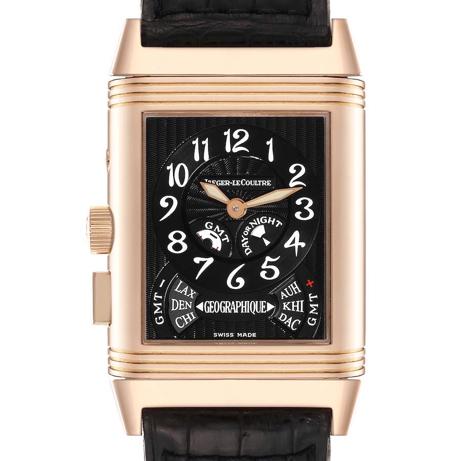 Jaeger LeCoultre Reverso Geographique LE Rose Gold Watch 270.2.582B Box Papers SwissWatchExpo