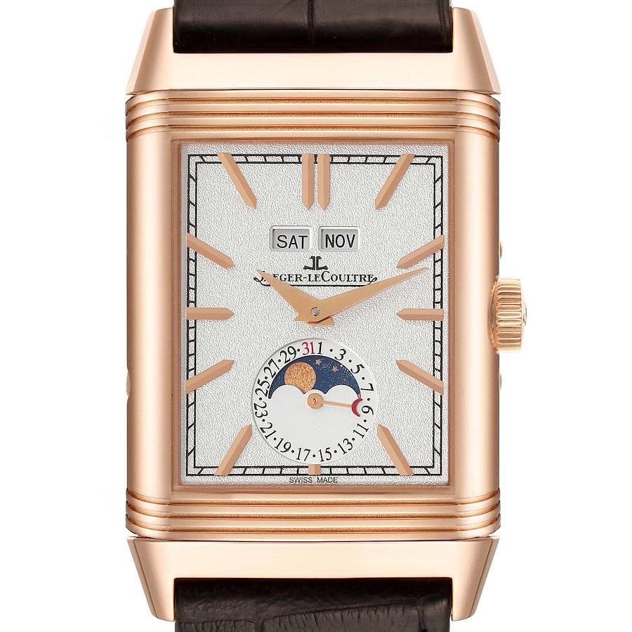 Jaeger LeCoultre Reverso Tribute Duoface Rose Gold Mens Watch Q3912420 Box Card SwissWatchExpo
