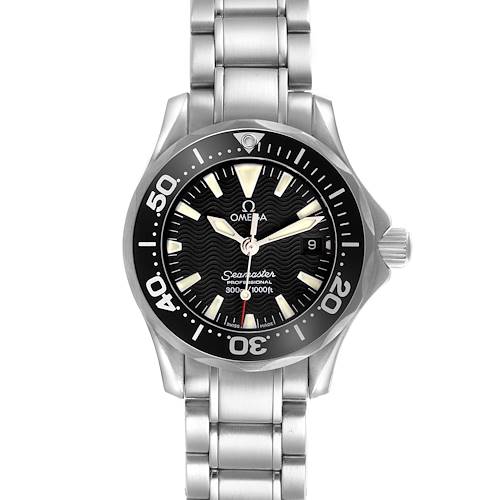 The Omega Seamaster Diver 300M Quartz 28mm is shown from the front, displaying its dial, bezel, and bracelet.