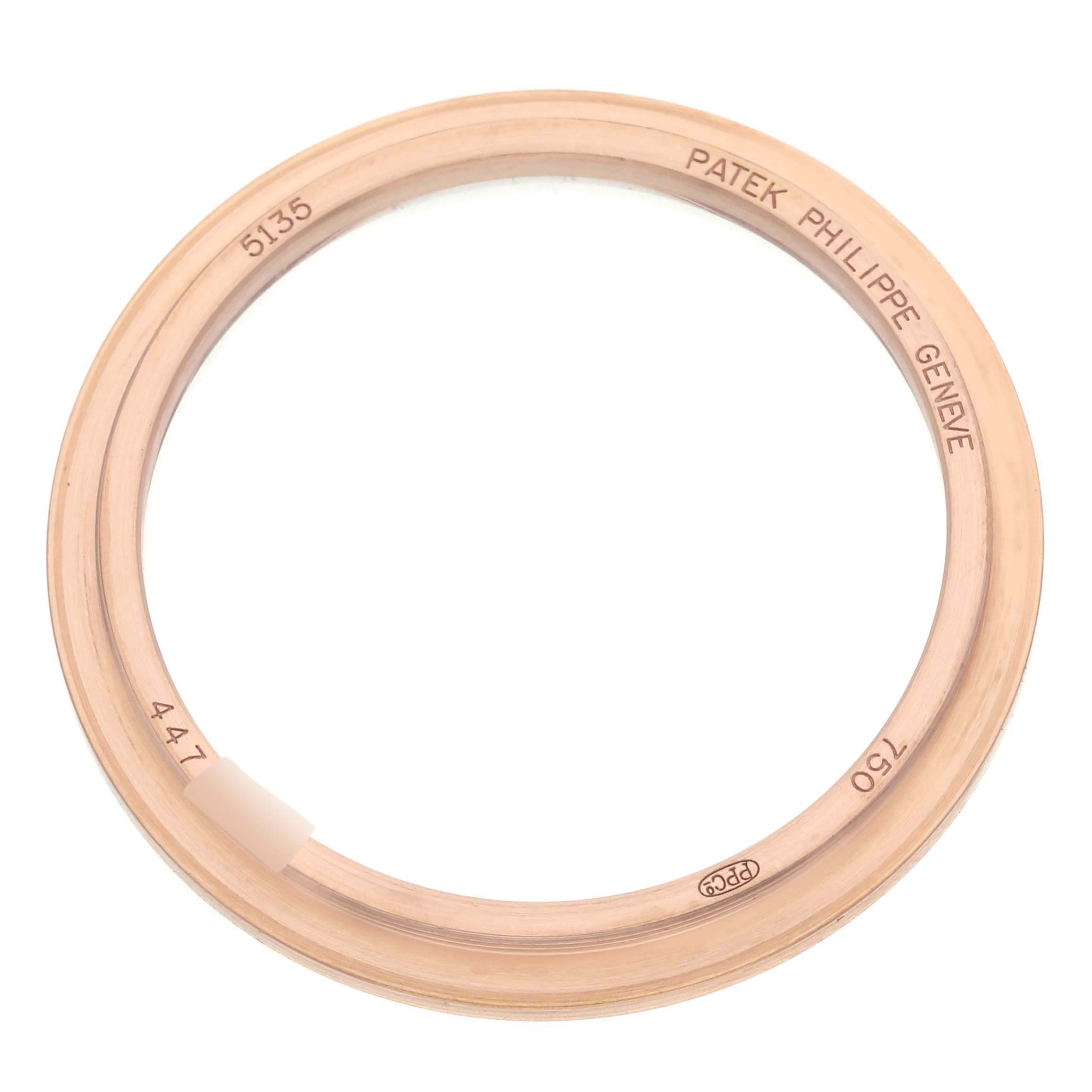 This is a rose gold bezel for the Patek Philippe Gondolo 5135R-001 Men's Rose Gold Silver Dial 5135R-001 Men's Rose Gold Silver Dial, shown from a top-down angle.