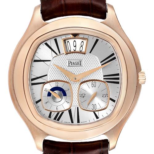 Photo of Piaget Emperador 18k Rose Gold Silver Dial Brown Strap Mens Watch P10350 G0A32017