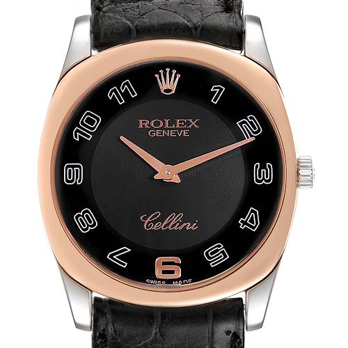 Photo of Rolex Cellini Danaos White and Rose Gold Black Strap Mens Watch 4233