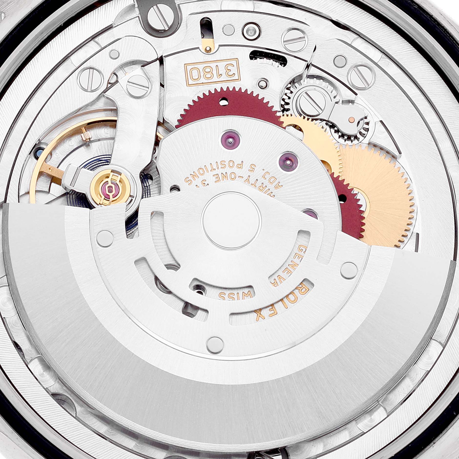 The image shows a close-up view of the movement and internal components of a Rolex Cellini 50529 Men's White Gold Black Dial 50529 Men's White Gold Black Dial watch.