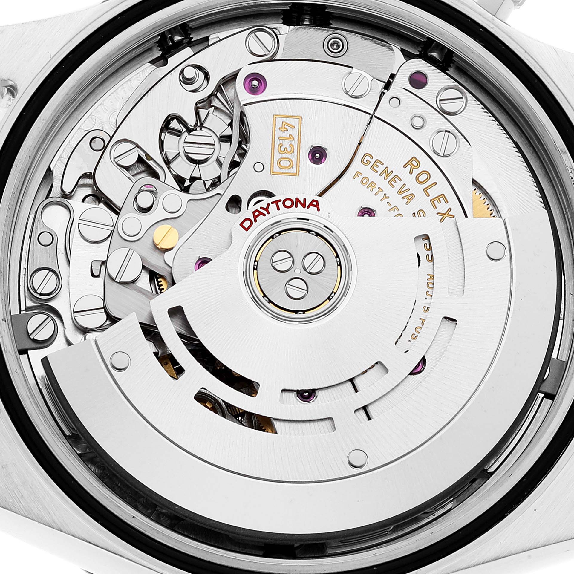 The image shows a close-up view of the movement and internal mechanism of the Rolex Daytona 116500 Men's Stainless Steel Black Dial 116500 Men's Stainless Steel Black Dial watch.
